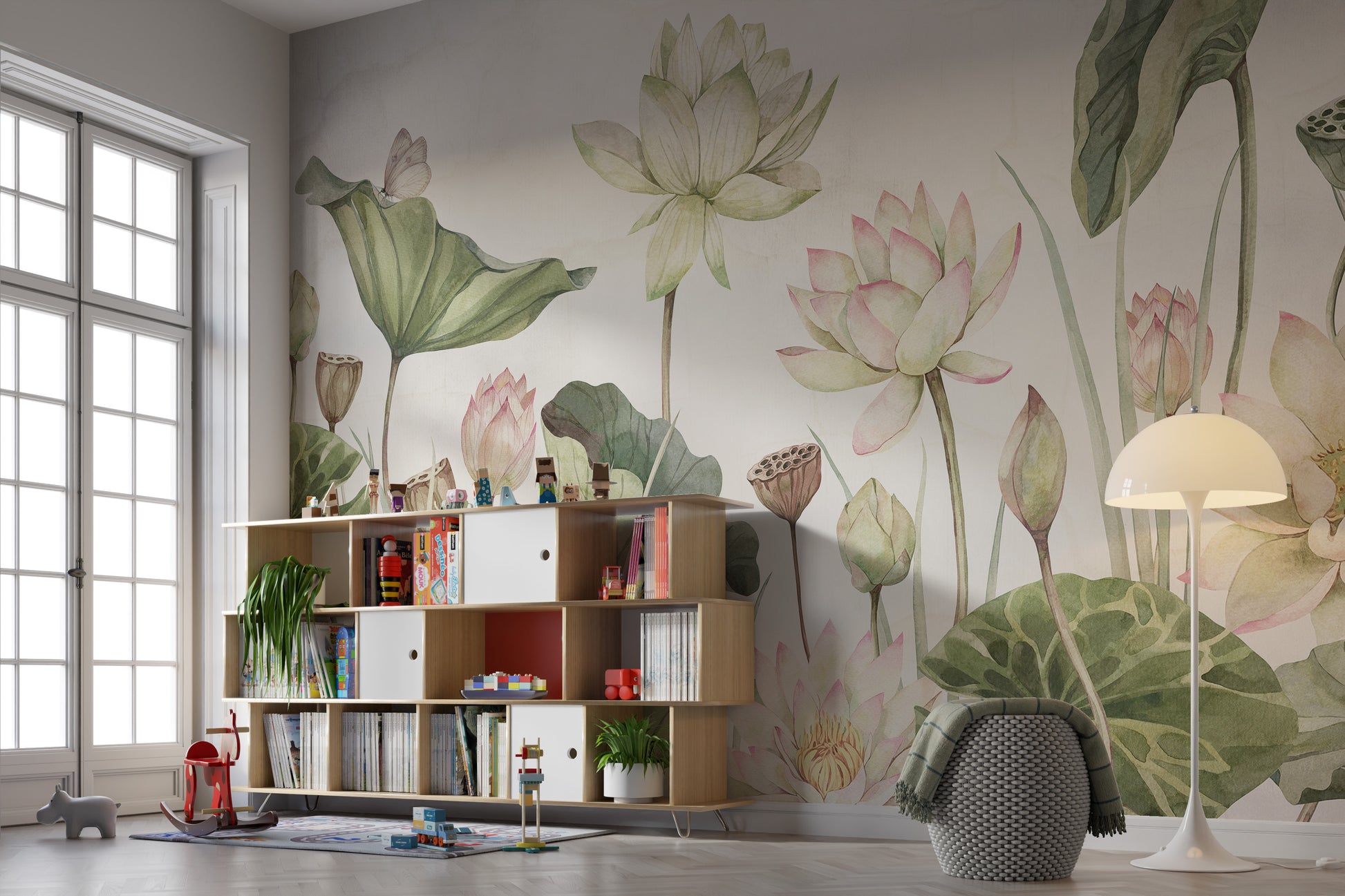 Water lily mural bringing botanical peace indoors.
