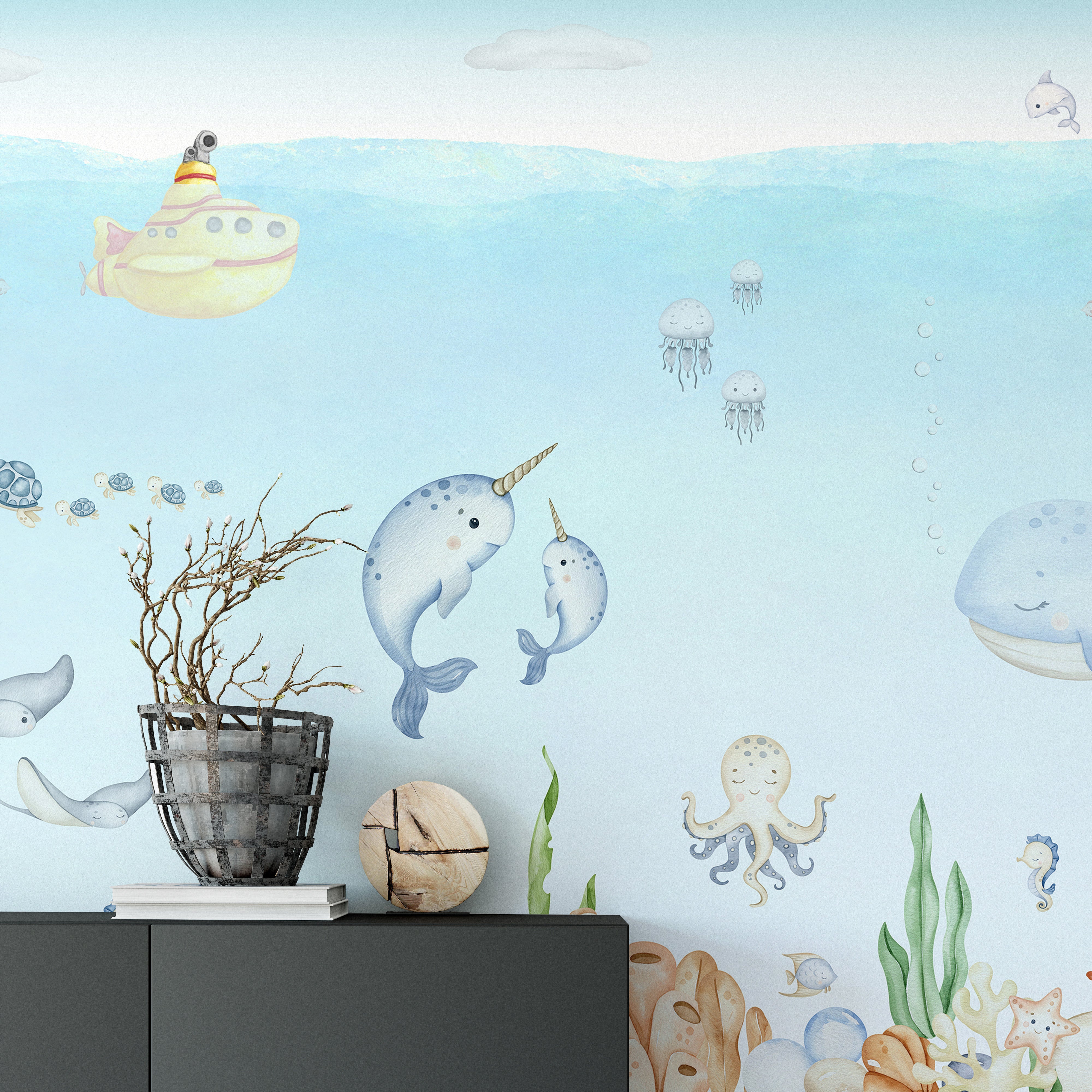 Submarine adventure mural perfect for vibrant and lively interiors
