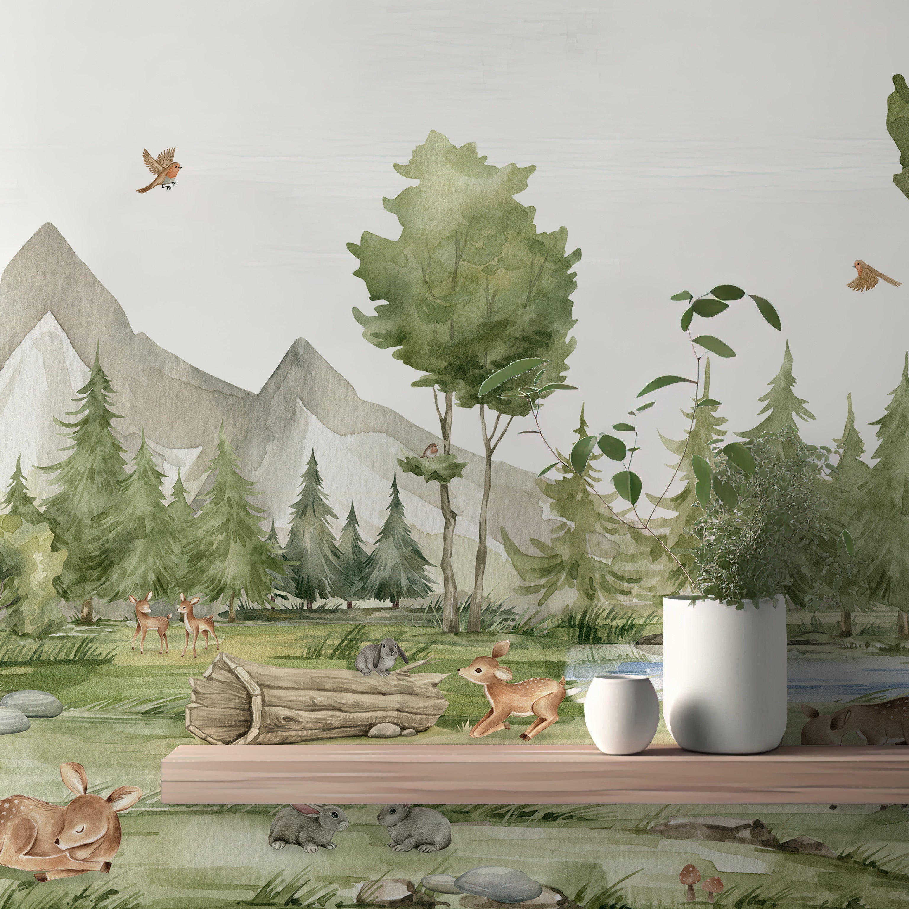 Wall mural depicting a picturesque grove filled with fauna
