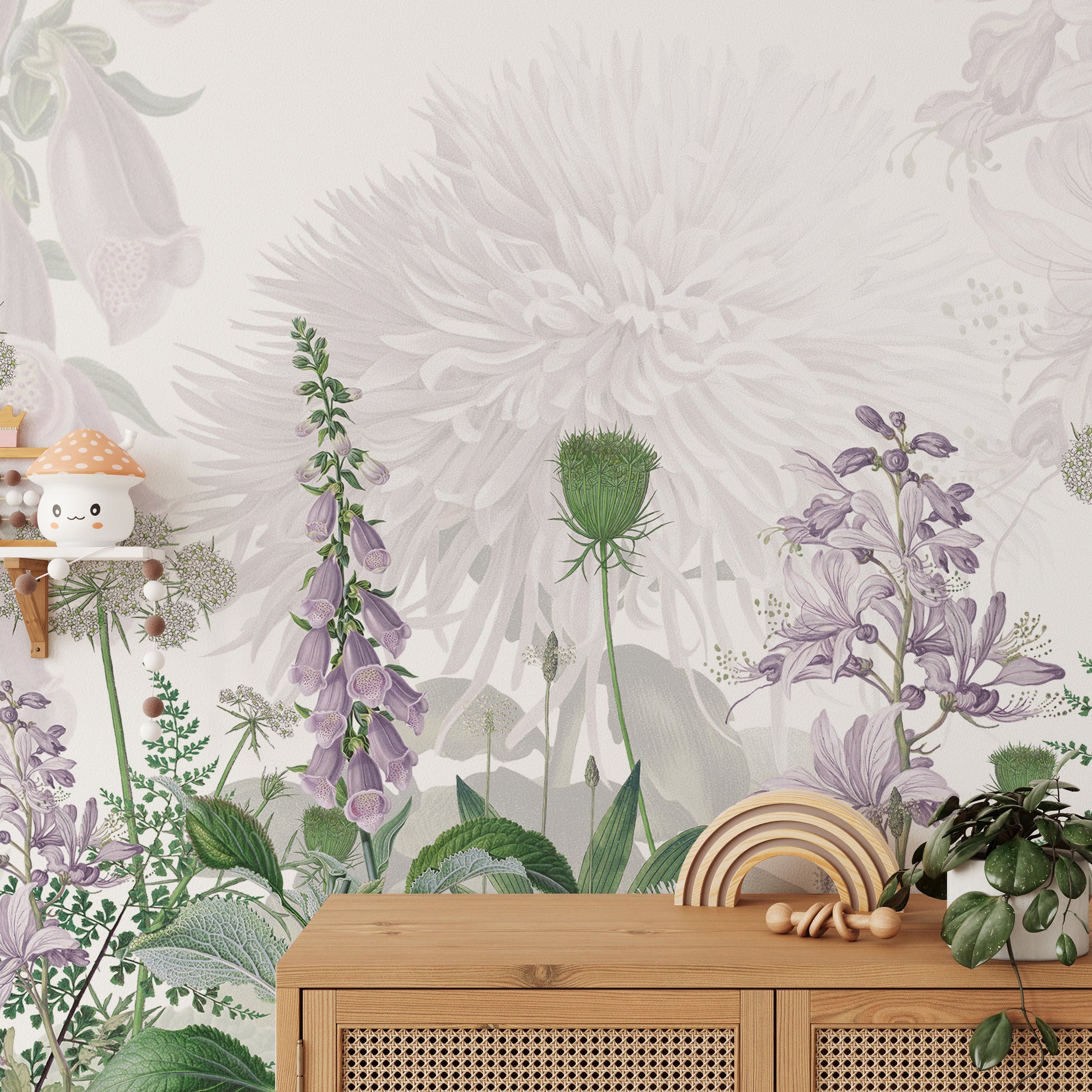 Delicate foxglove flowers in a stunning wall mural.
