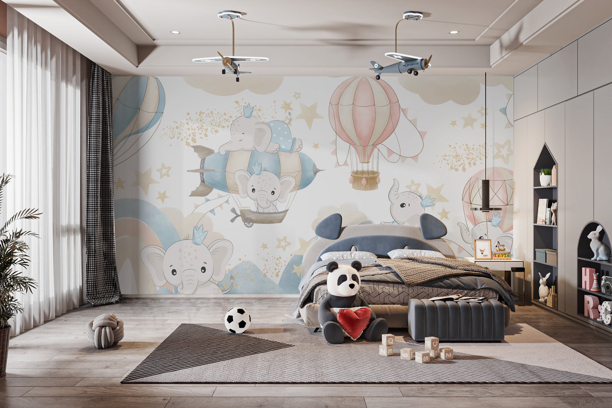 Fun baby elephants playtime wallpaper mural for playful spaces