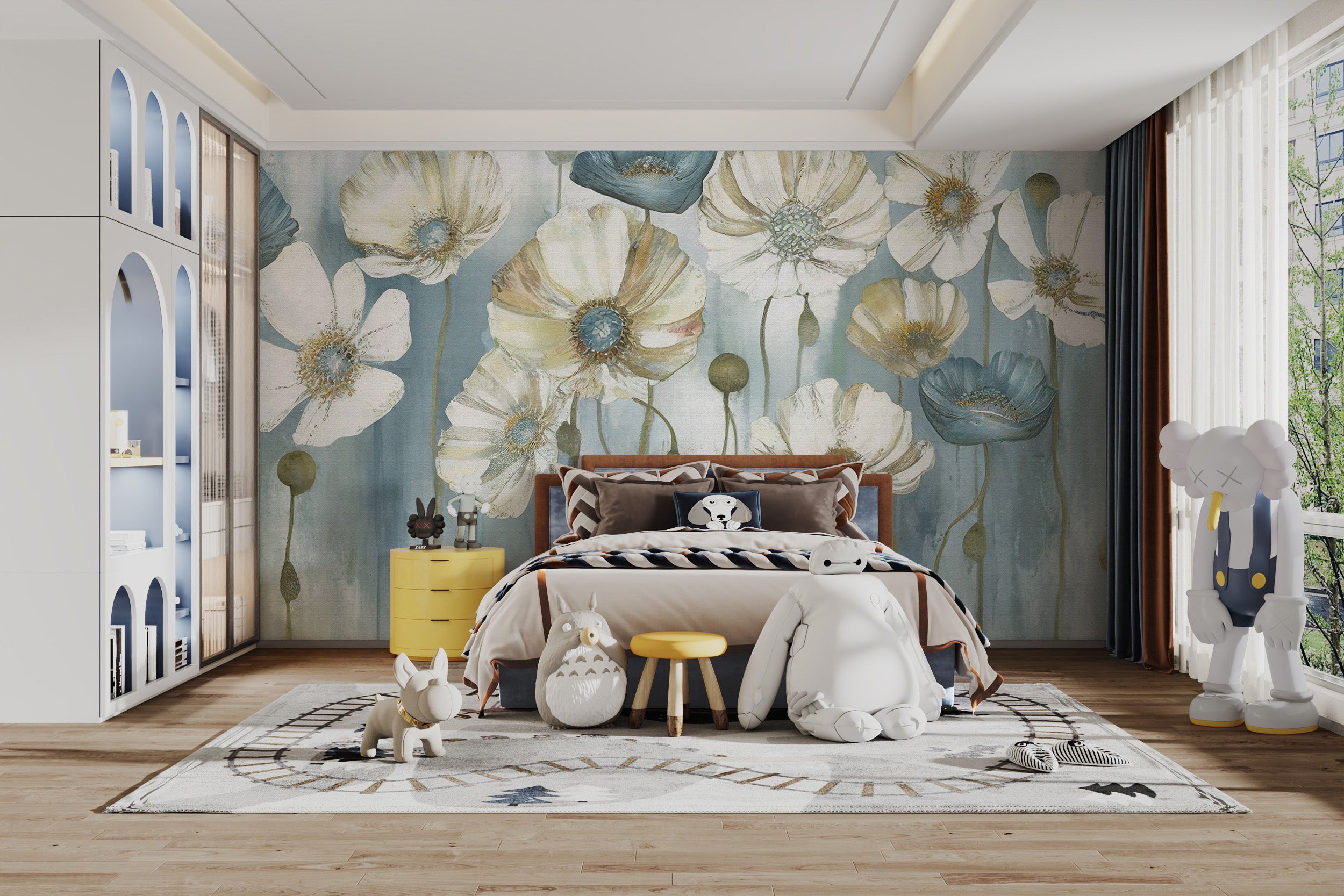 Artistic wall mural featuring blossoming floral beauty