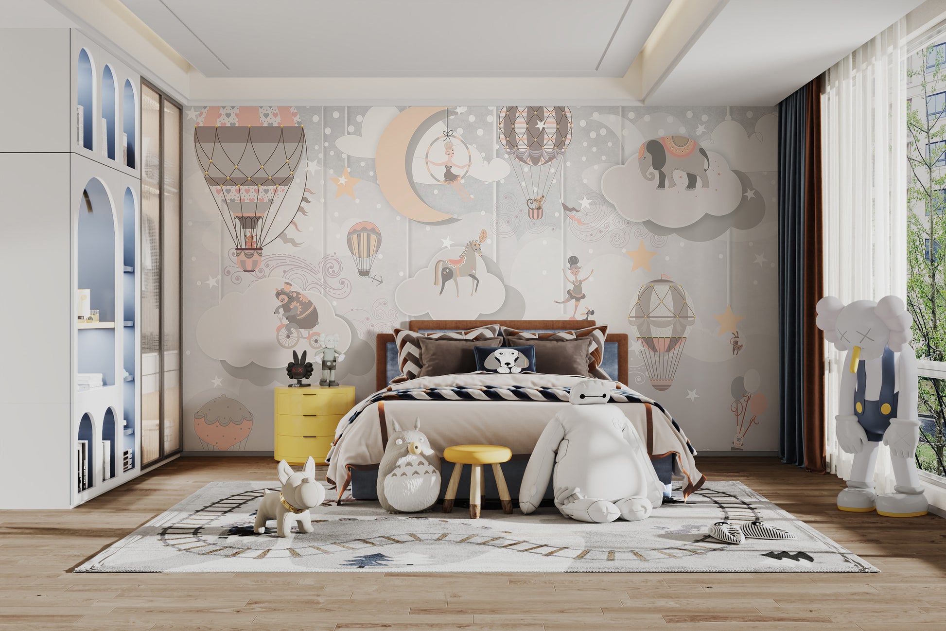 Artistic whimsical circus wall mural for vibrant interiors