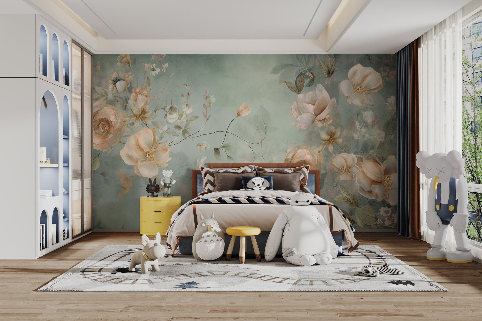 Elegant spring-themed mural with whispering floral patterns