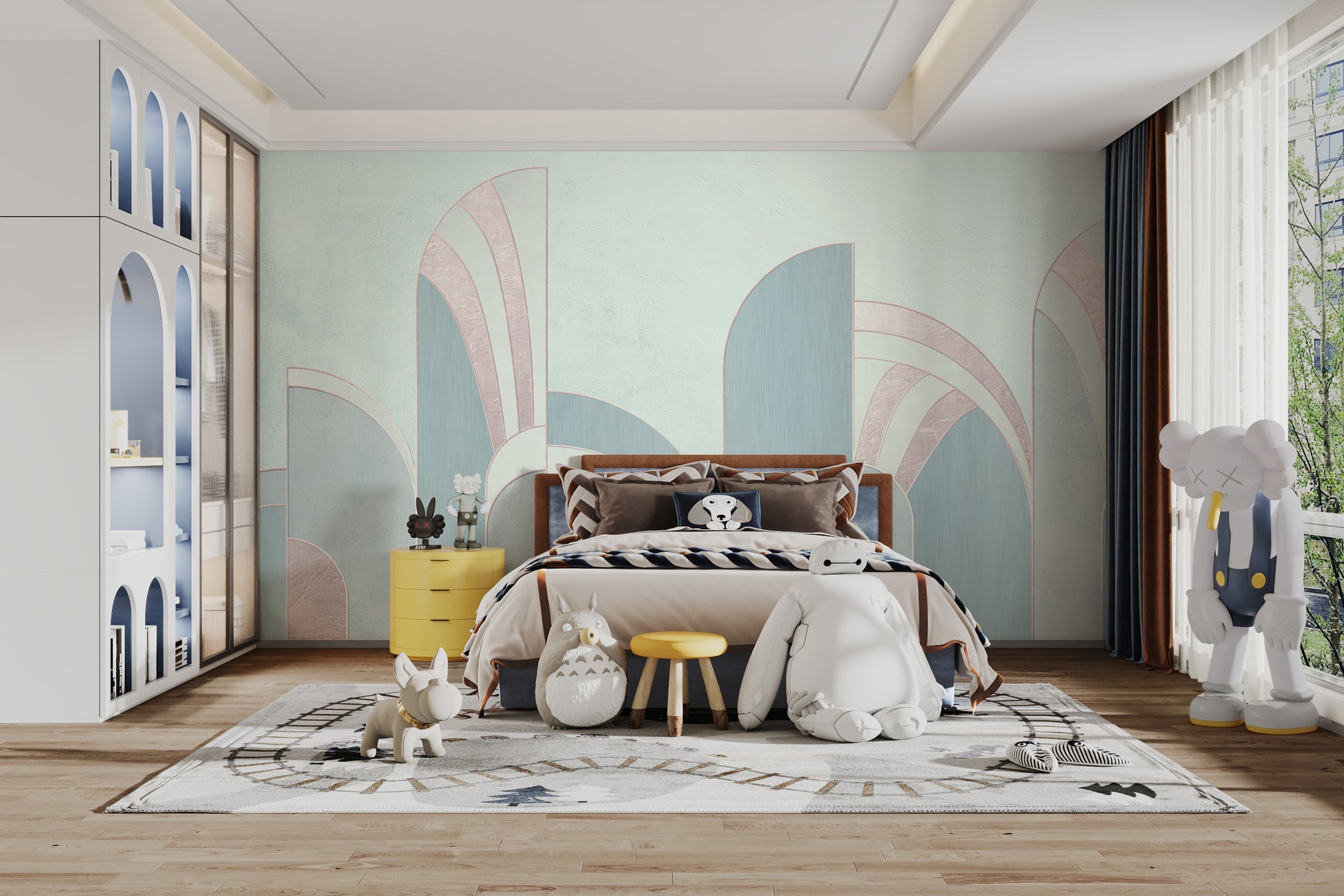 Teal abstract peel-off wallpaper for contemporary spaces