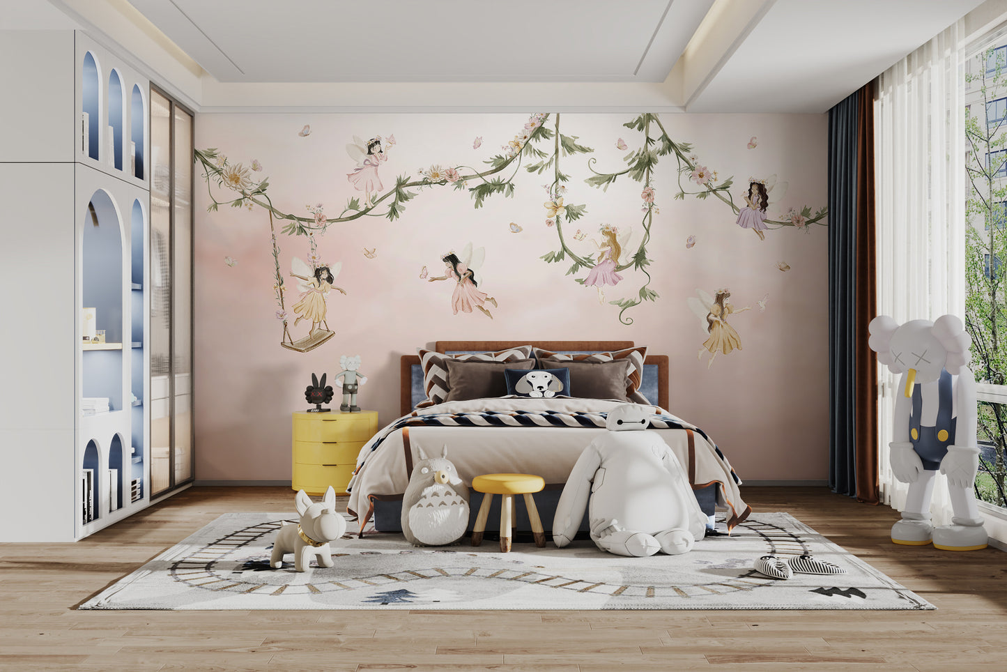 Dream flight-themed mural for calming and imaginative spaces
