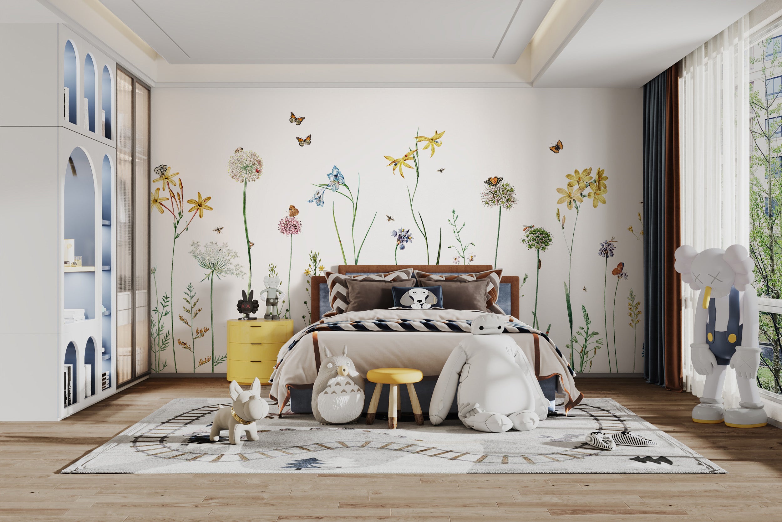 Unique wallpaper mural with a stunning butterfly garden motif



