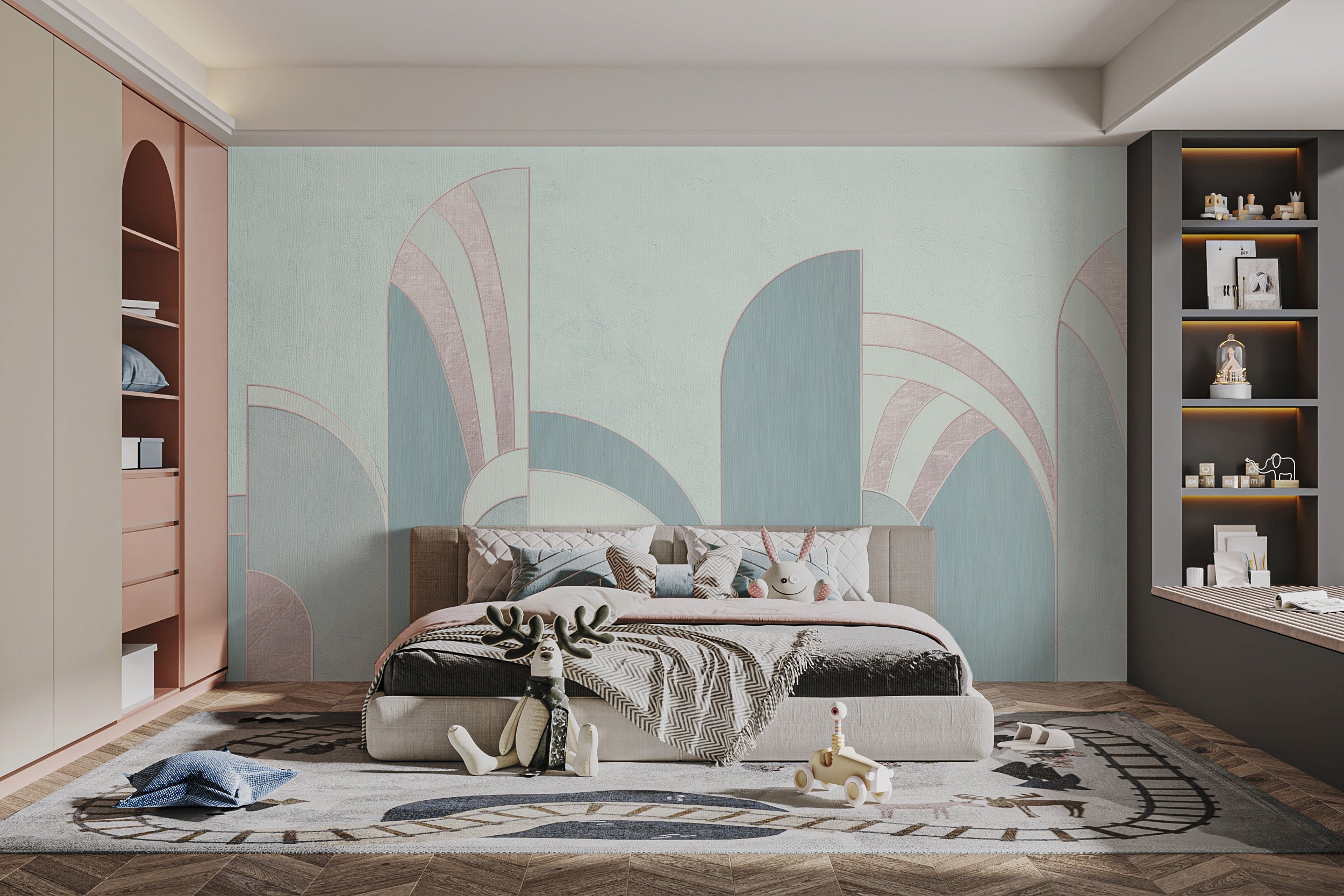 Temporary teal abstract wallpaper for bold decor