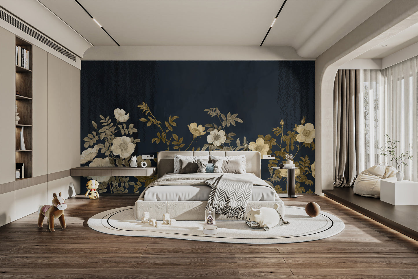 Stunning night mural with golden blossoms for a refined look