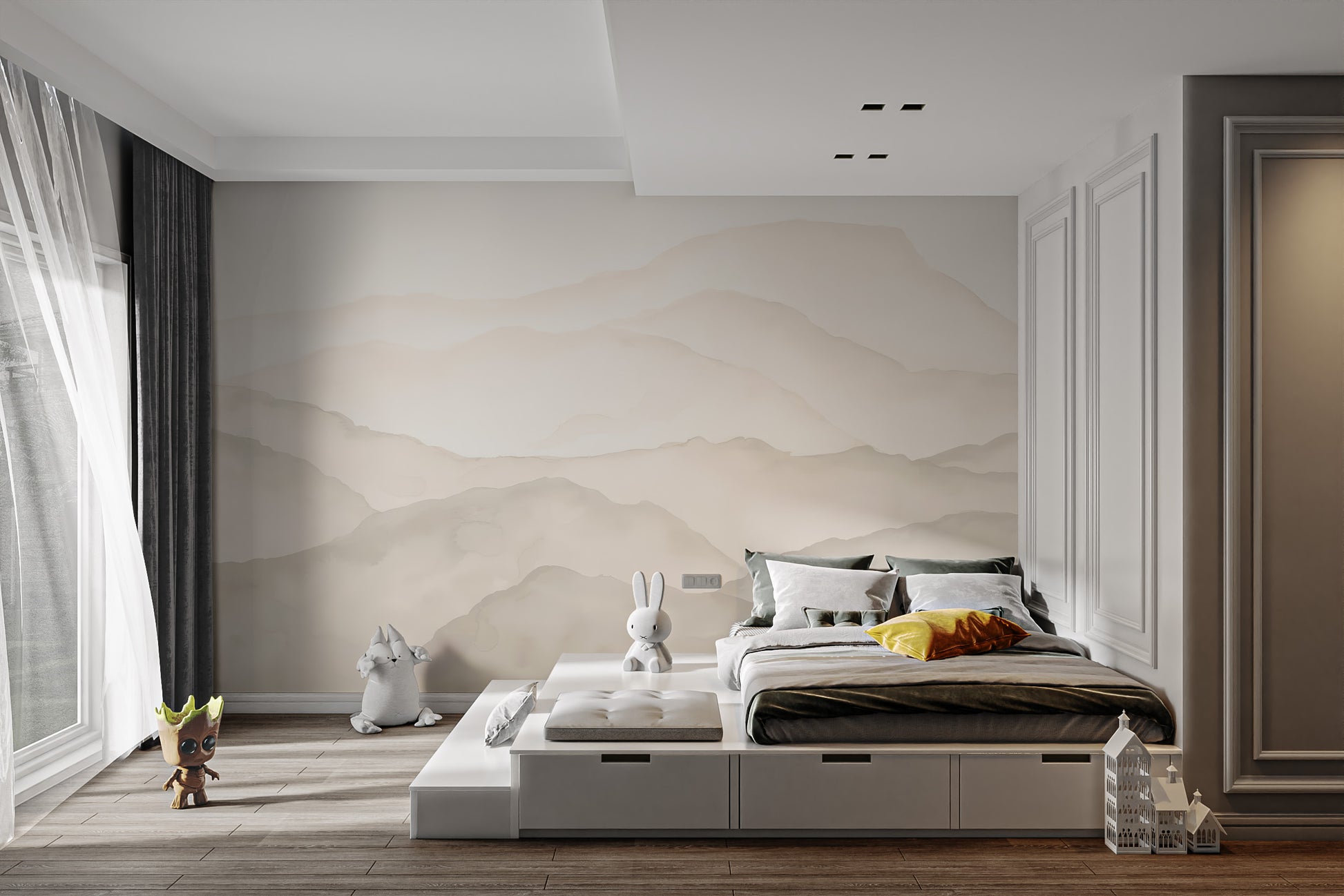 Soft mountain peaks mural for contemporary home decor