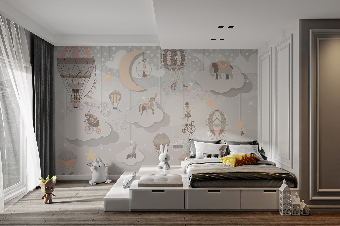 Whimsical circus wallpaper mural for playful wall decor