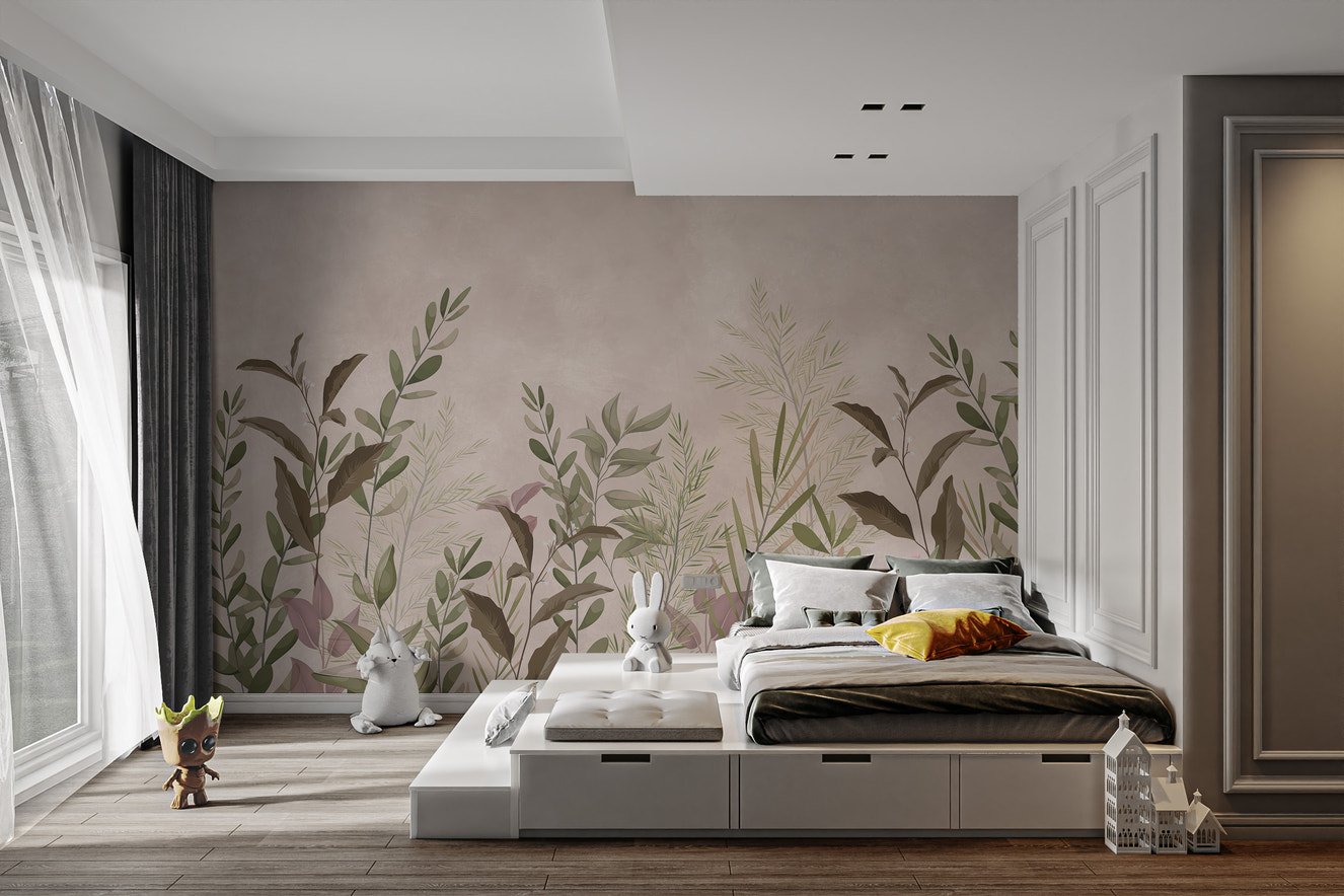 Pristine botanic wallpaper mural for serene interiors