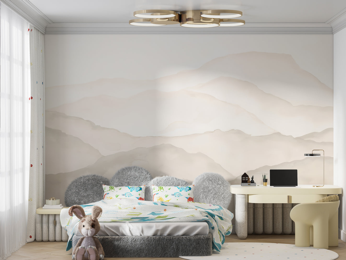 Calm and serene peaks wallpaper mural in soft tones