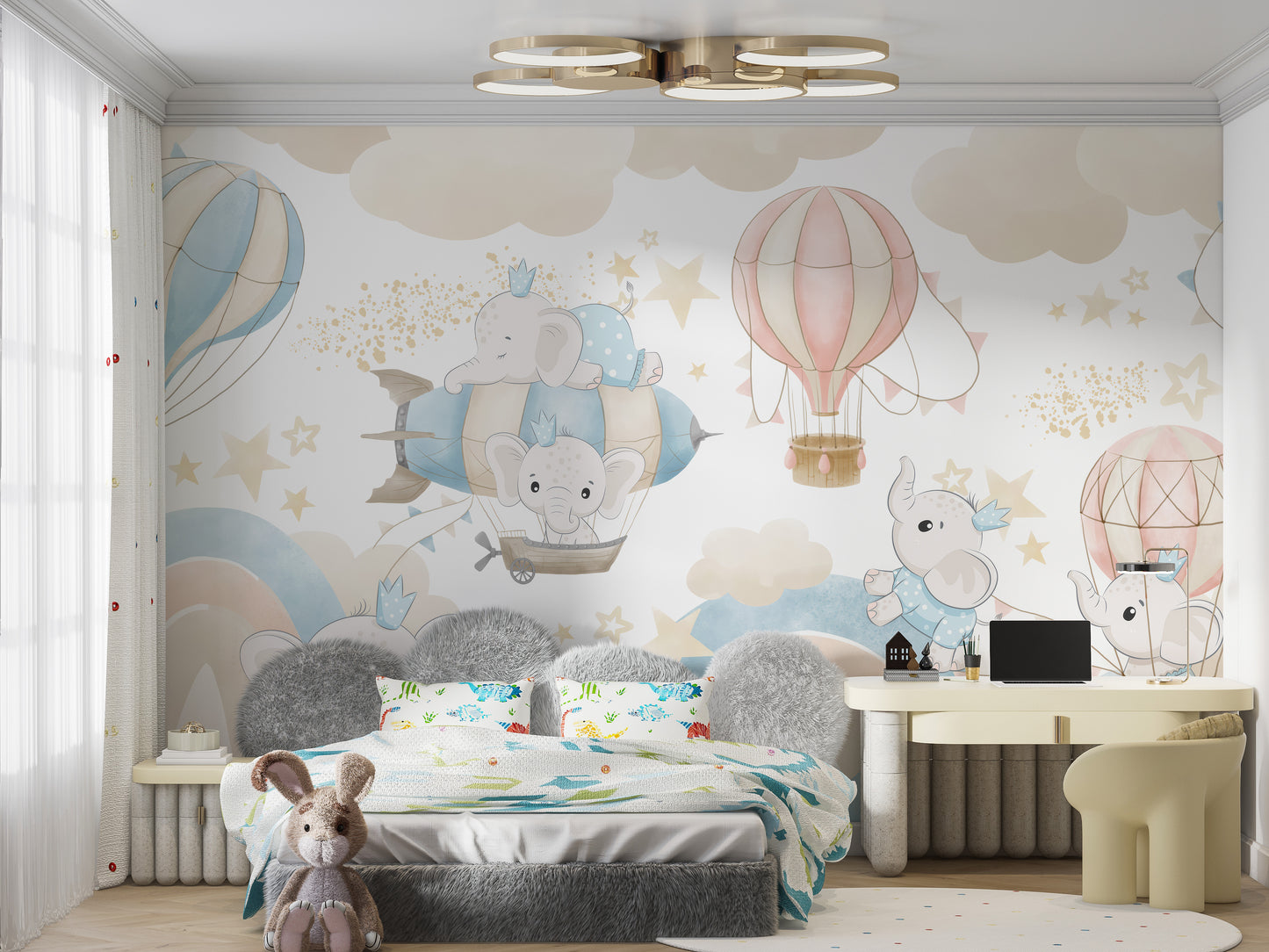 Whimsical baby elephants mural for a lively kids' room look