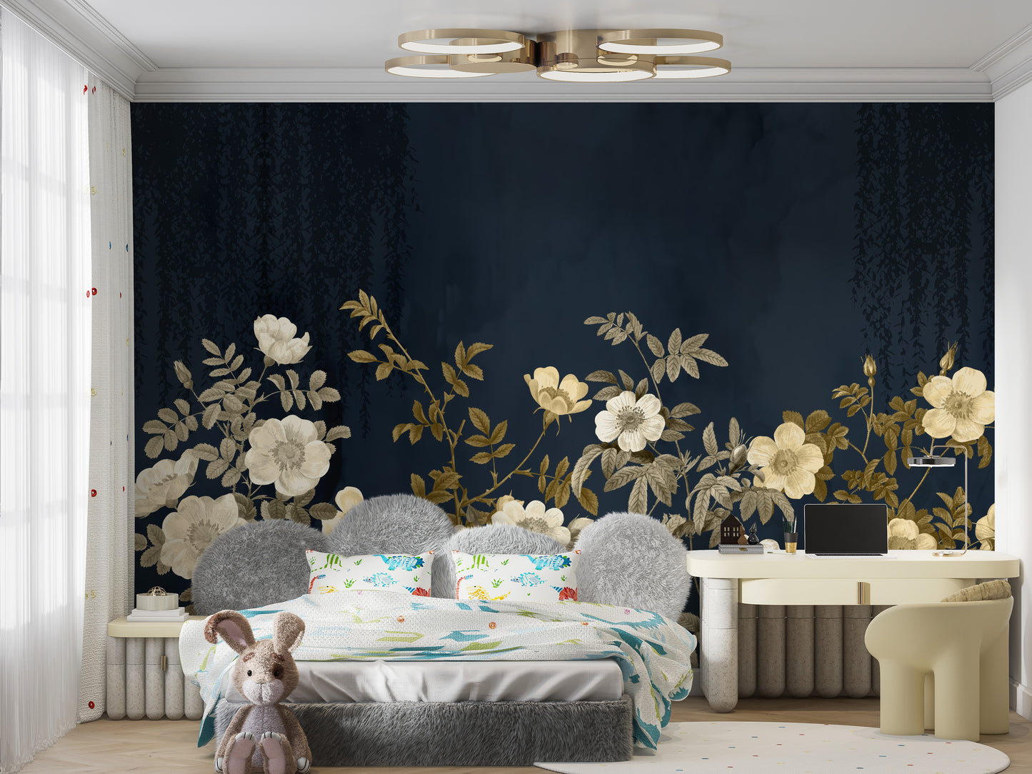 Golden blossoms mural for creating a calm, luxurious space