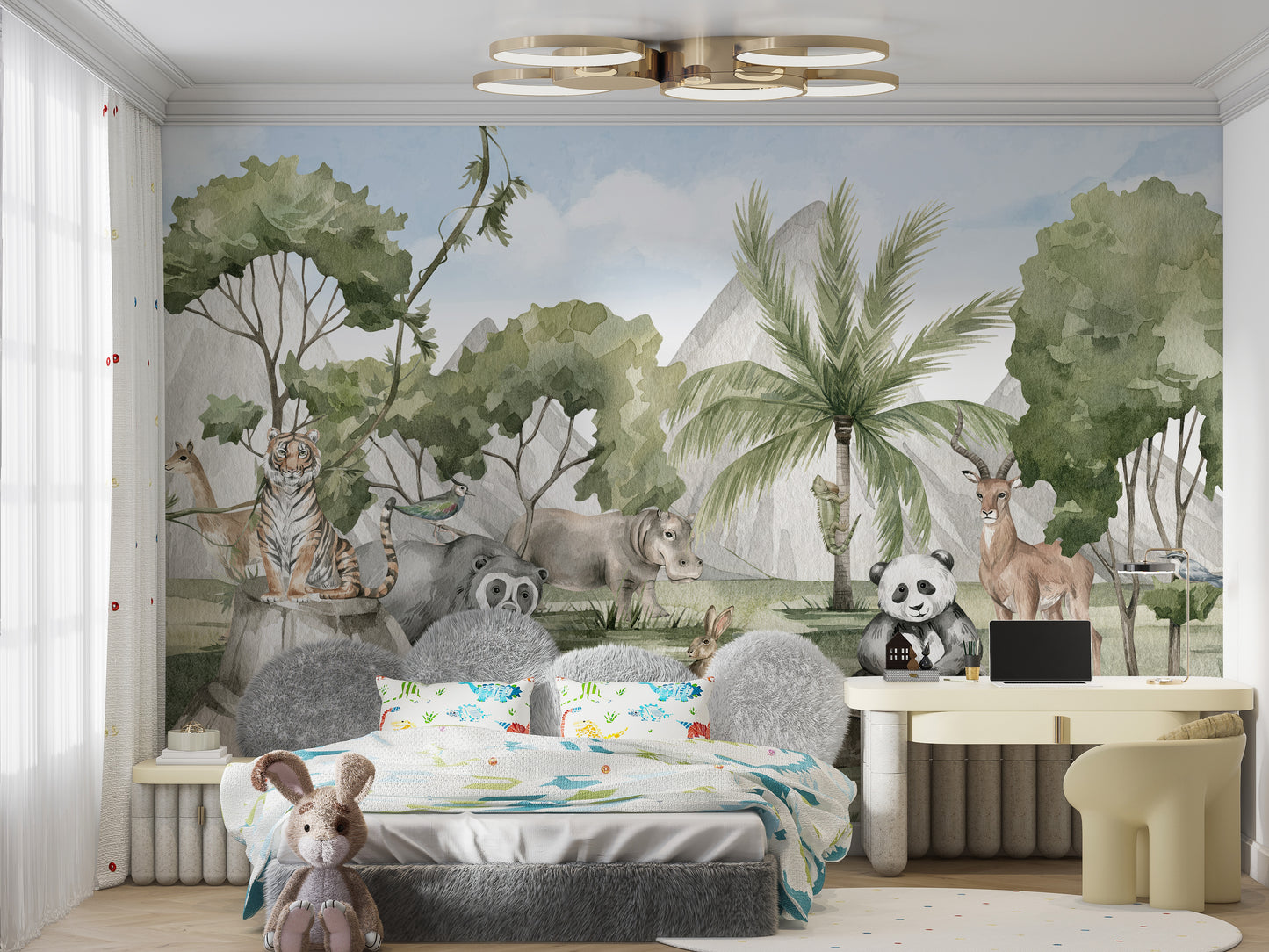 Nature-inspired animal kingdom mural for a jungle ambiance