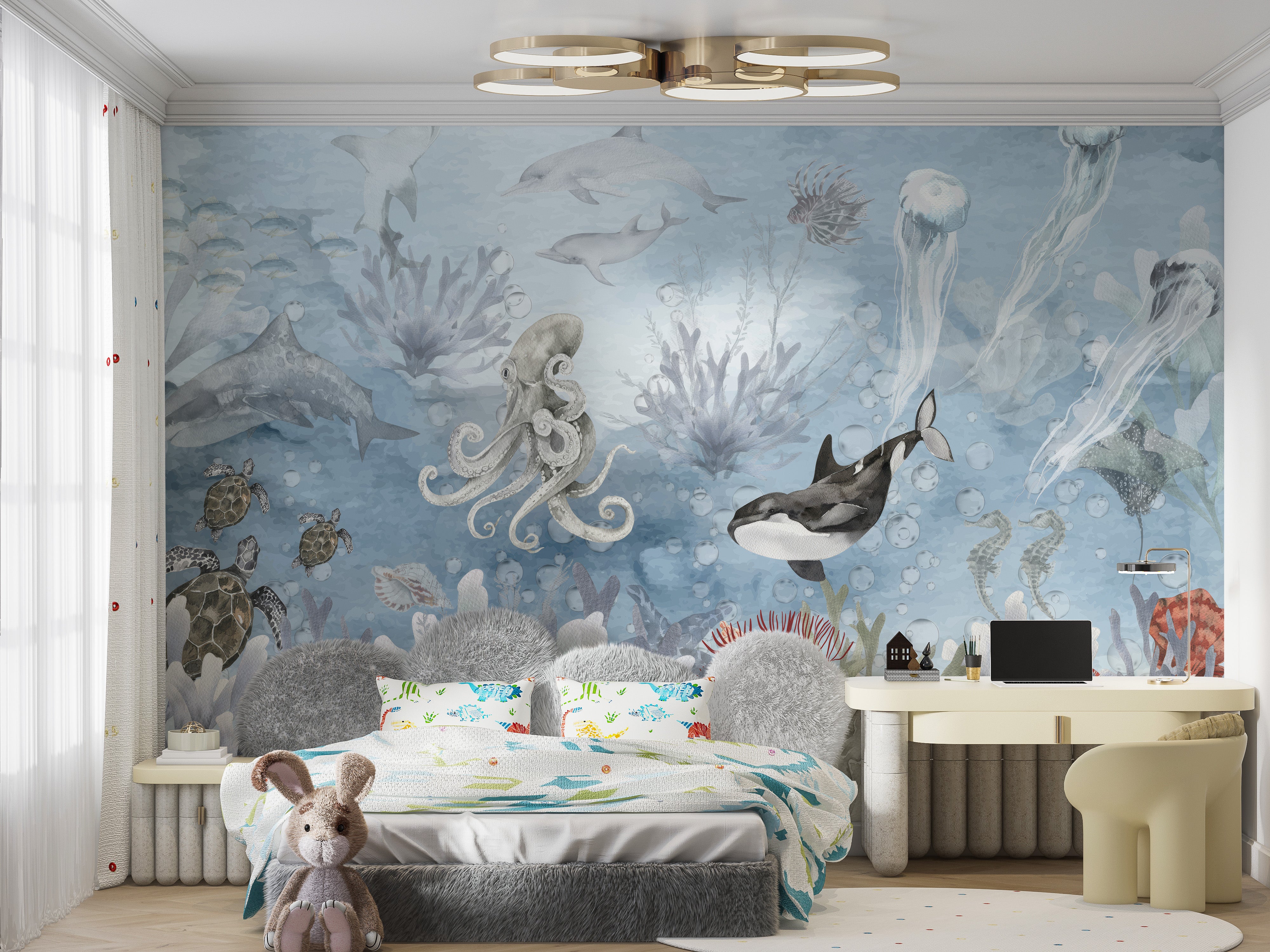 Ocean-themed mural wallpaper for marine life lovers