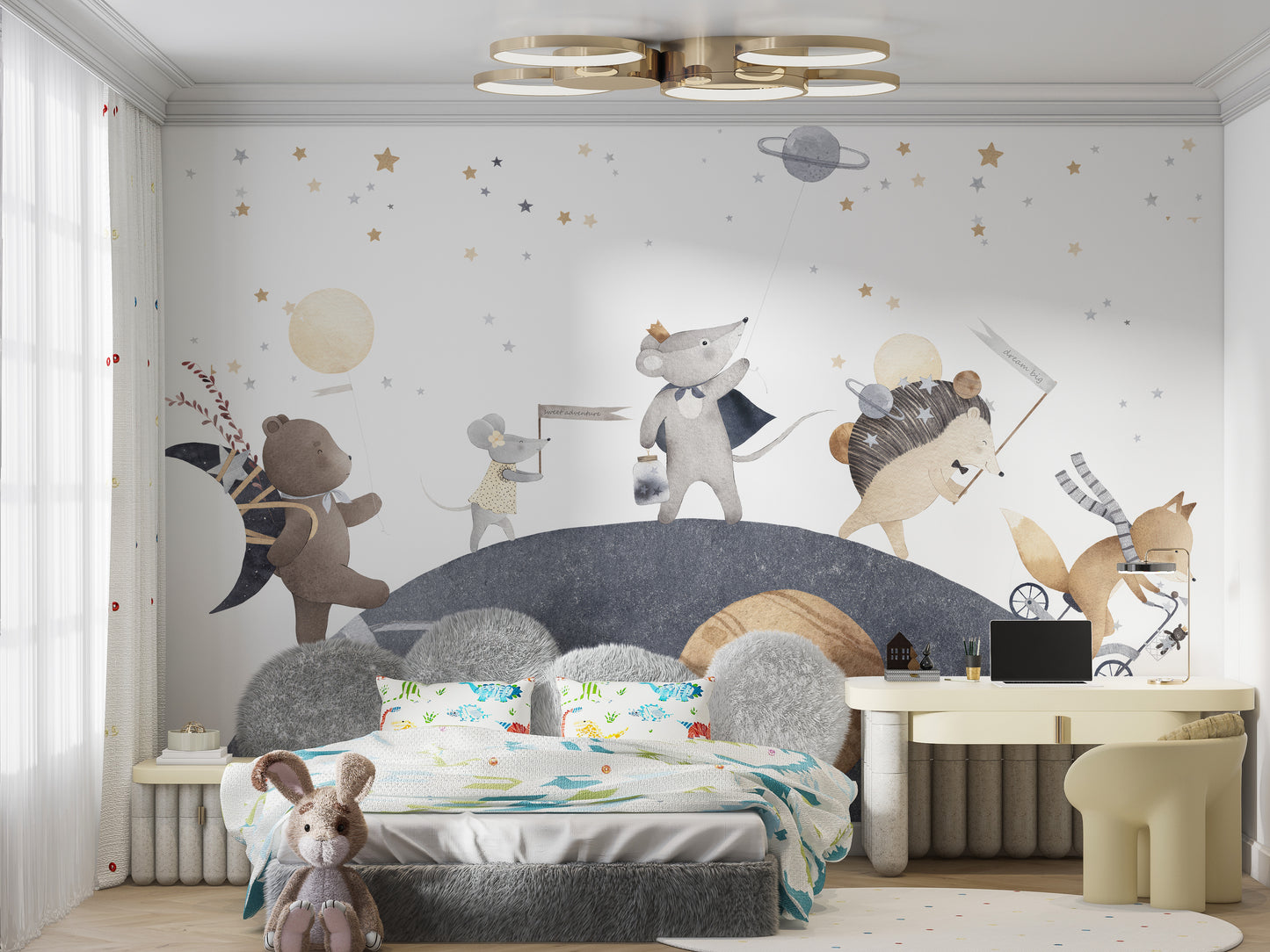 Decorative moonlight friends mural for kids' spaces