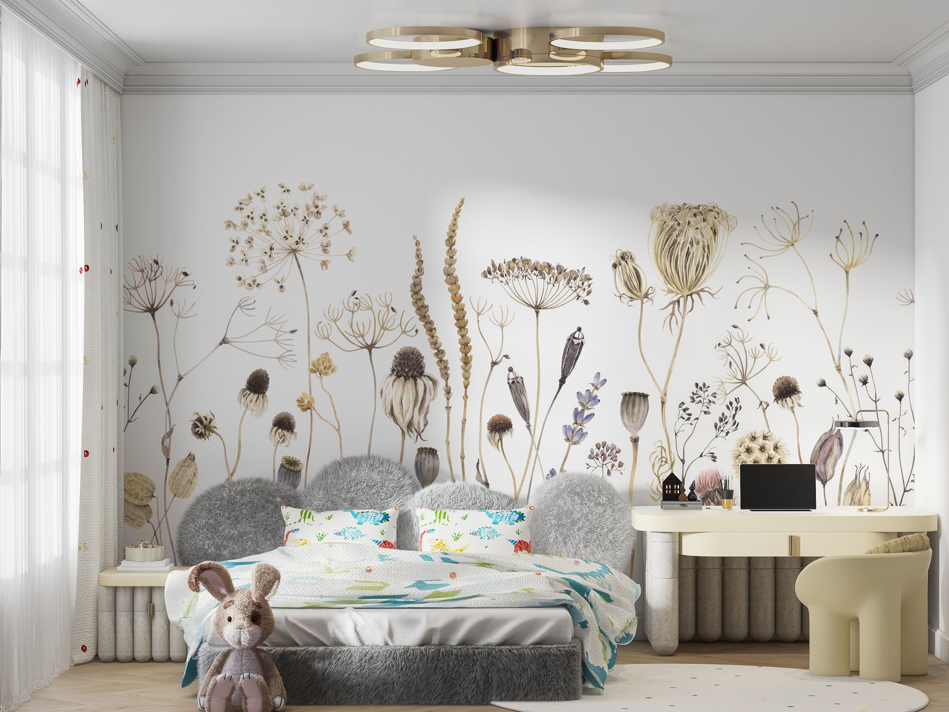 Floral whisper peel-off mural for calming wall design