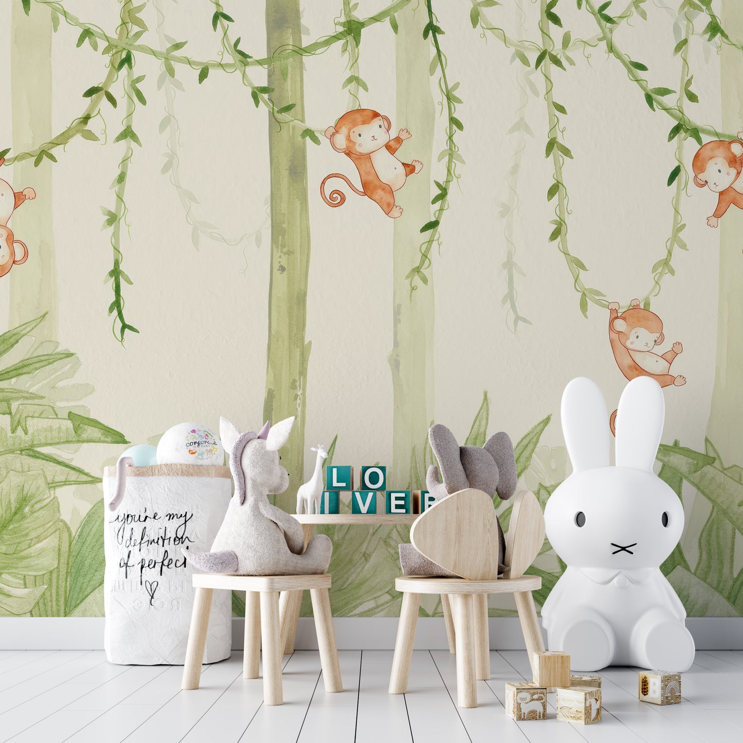 Swinging Monkeys Forest Wallpaper Mural