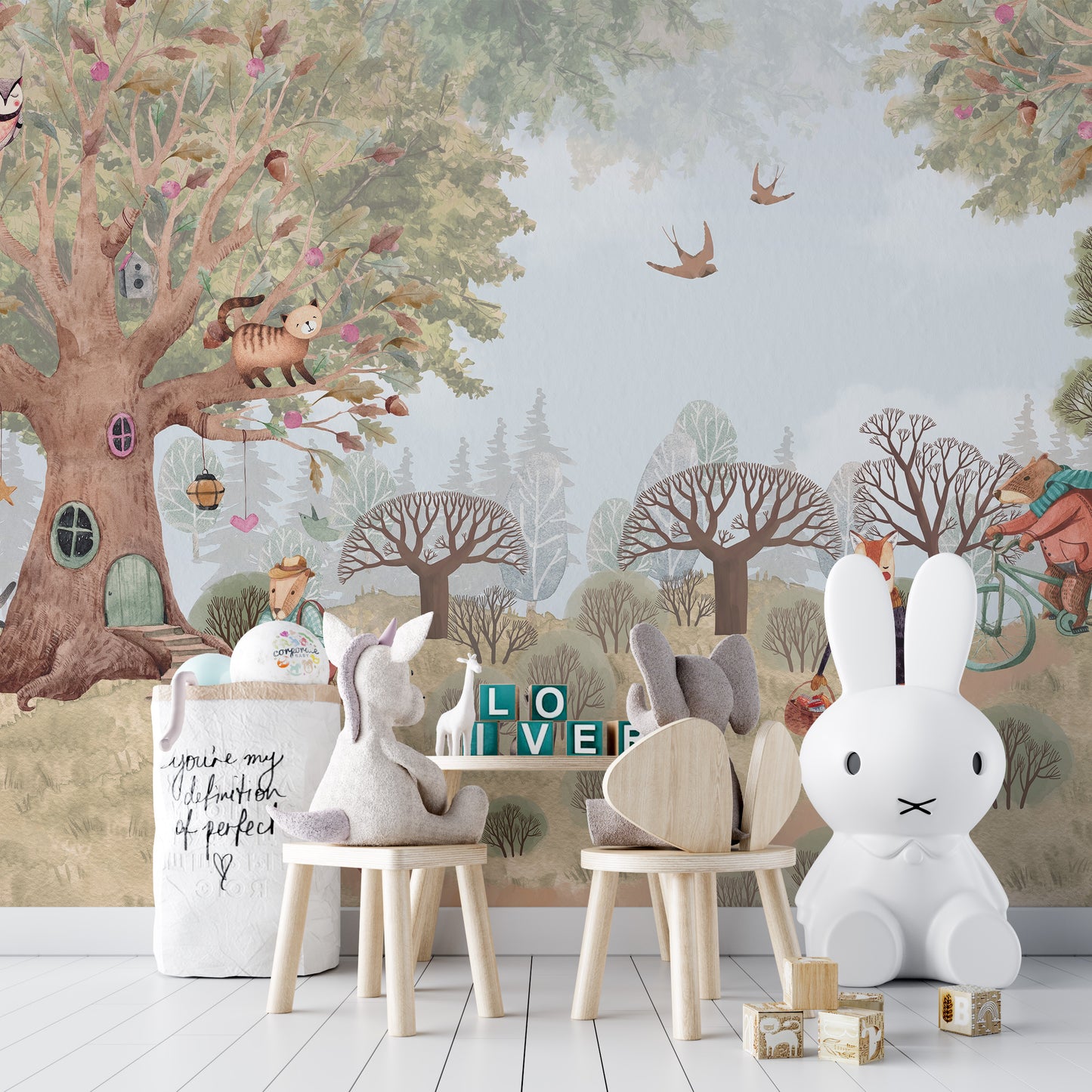 Enchanting storybook animals mural for vibrant wall accents