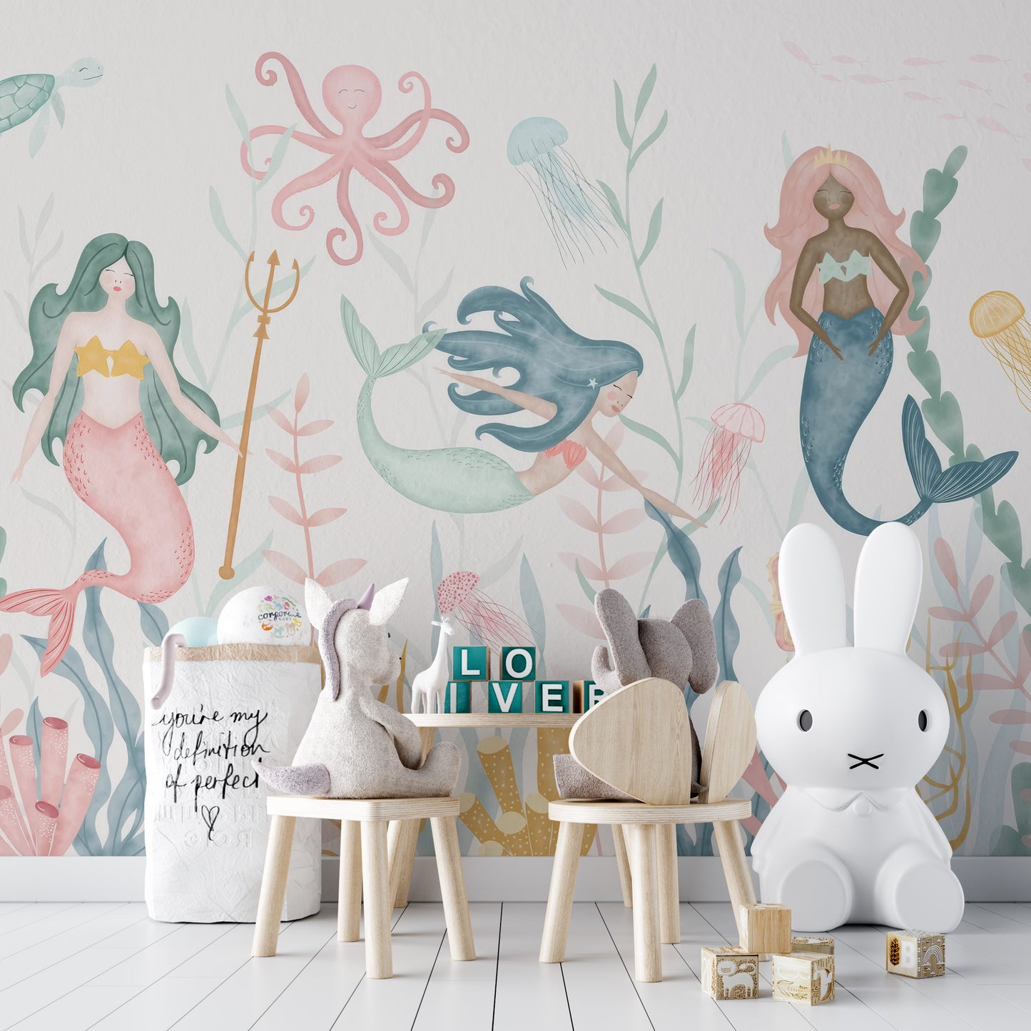 Mermaid fantasy mural wallpaper for vibrant kids' rooms