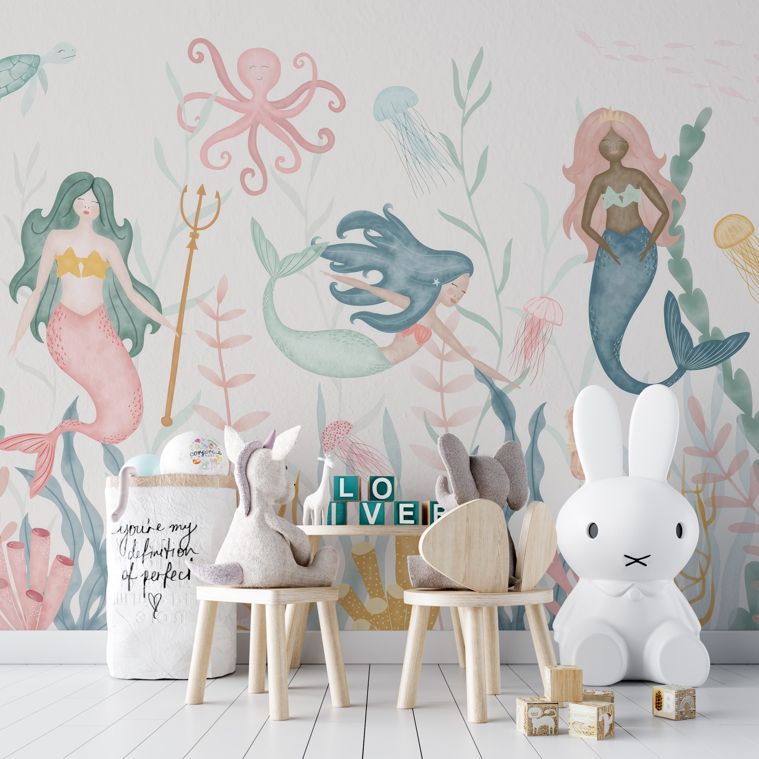 Mermaid fantasy mural wallpaper for vibrant kids' rooms