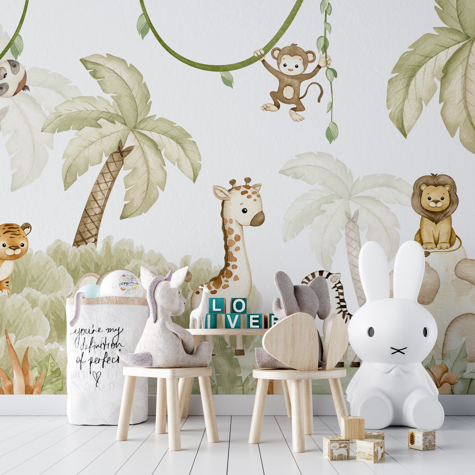 Charming savannah-themed mural for cozy nursery decor