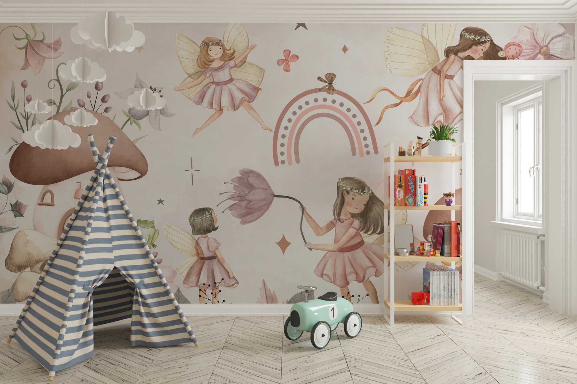 Pink fairyland wallpaper mural for whimsical room decor