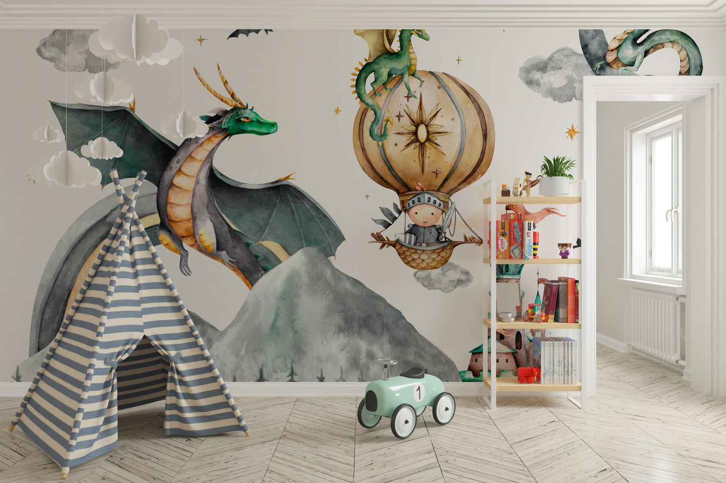 Removable Dragon Kingdom mural wallpaper for kids