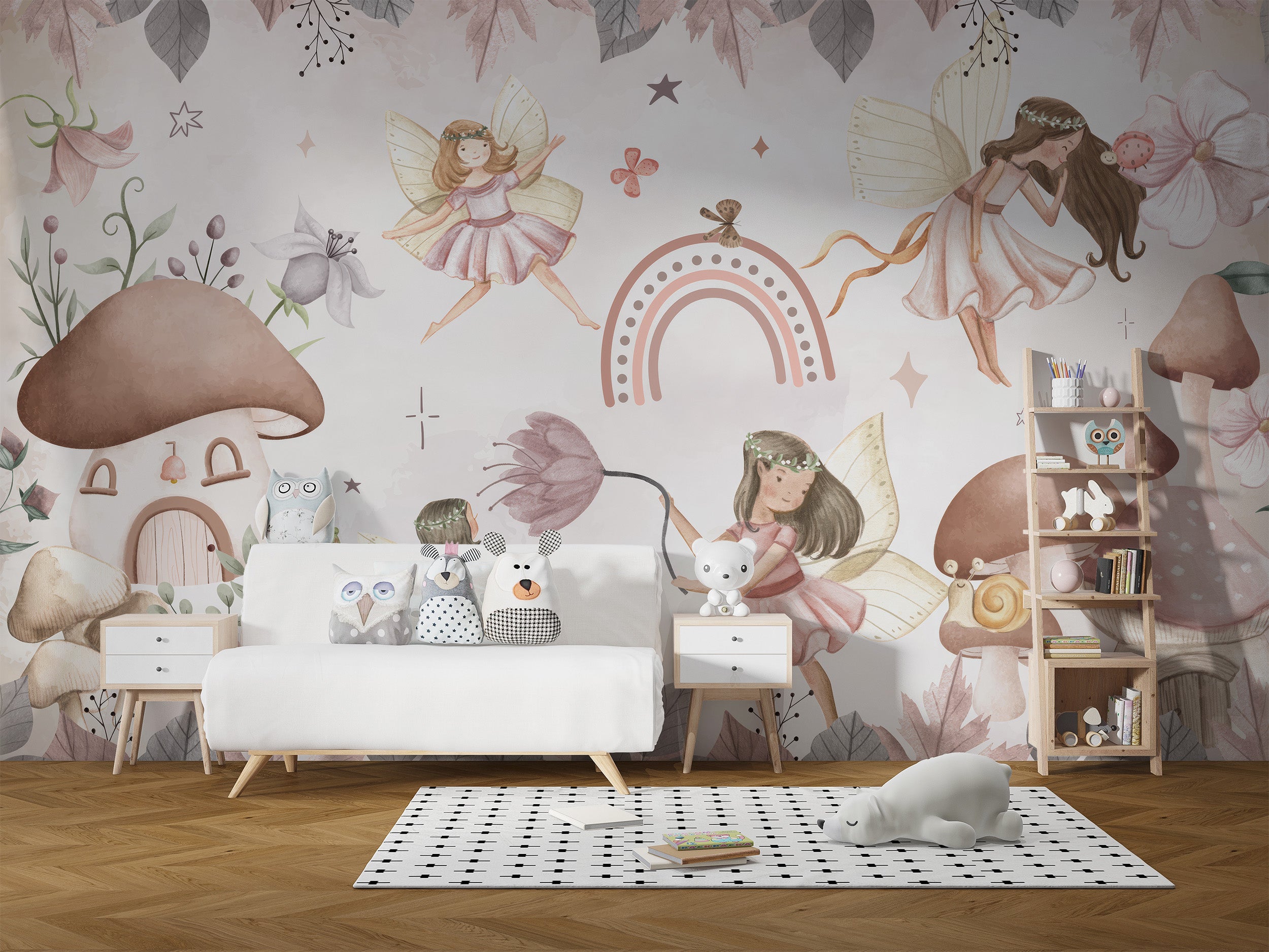 Beautiful pink fairyland mural for a magical room design