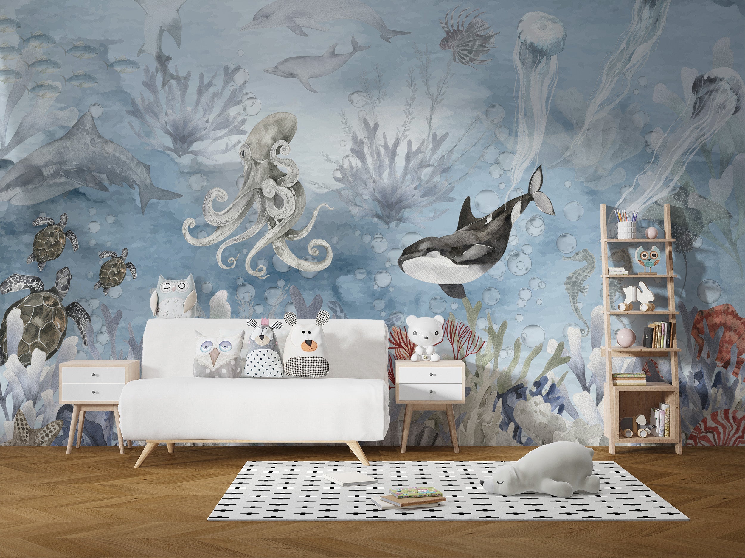 Temporary marine life wallpaper for playful spaces