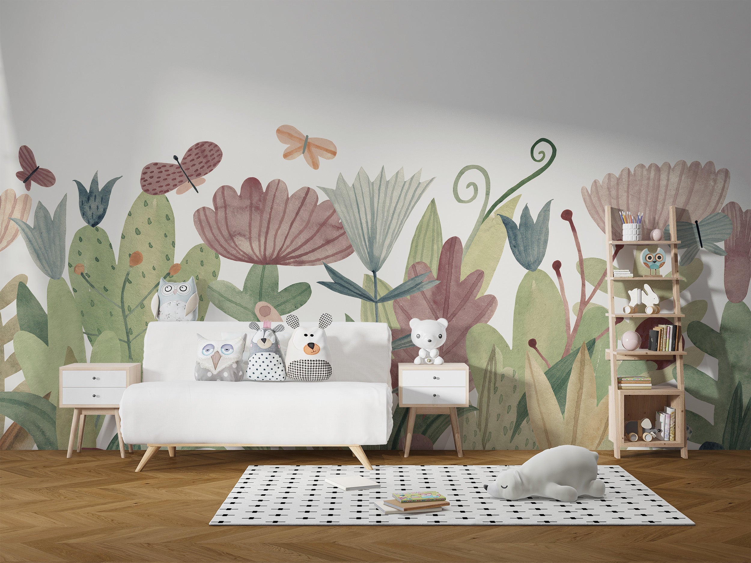 Nature-inspired butterfly garden mural wallpaper for walls