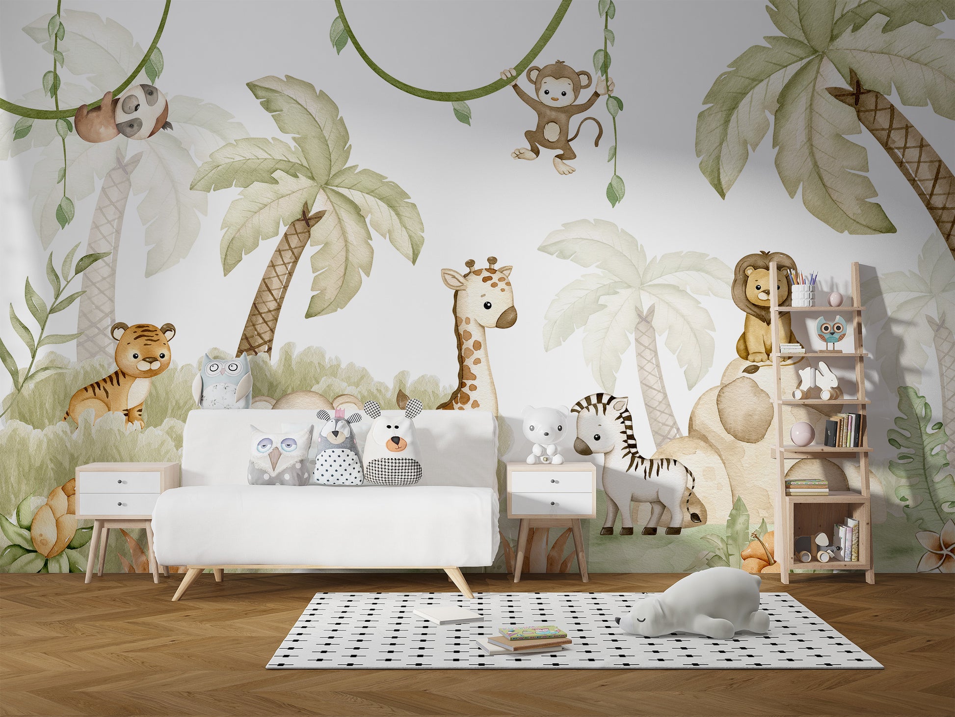 Nursery wall art showcasing friendly savannah animals