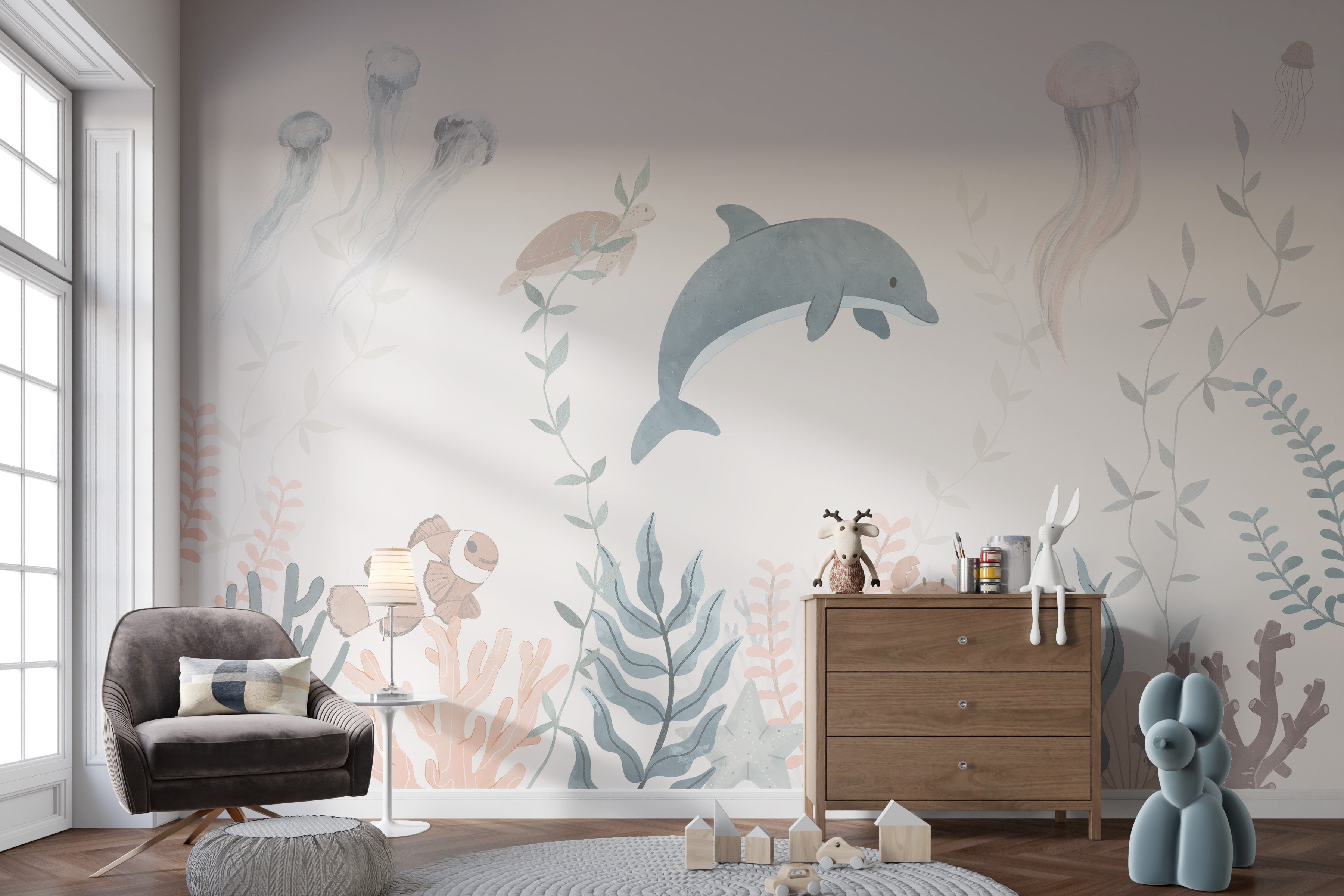 Soothing ocean bliss mural for a refreshing, natural ambiance