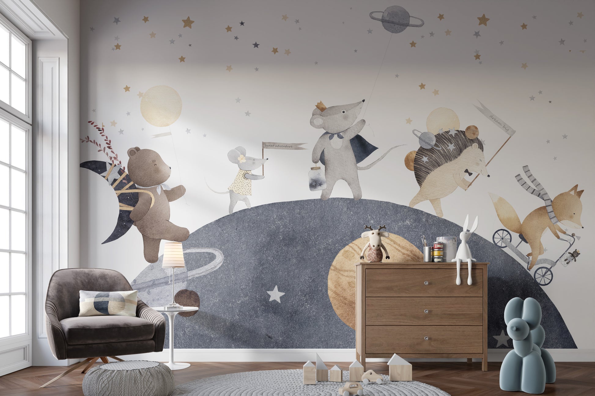 Moonlight friends peel-off mural for dreamy room design