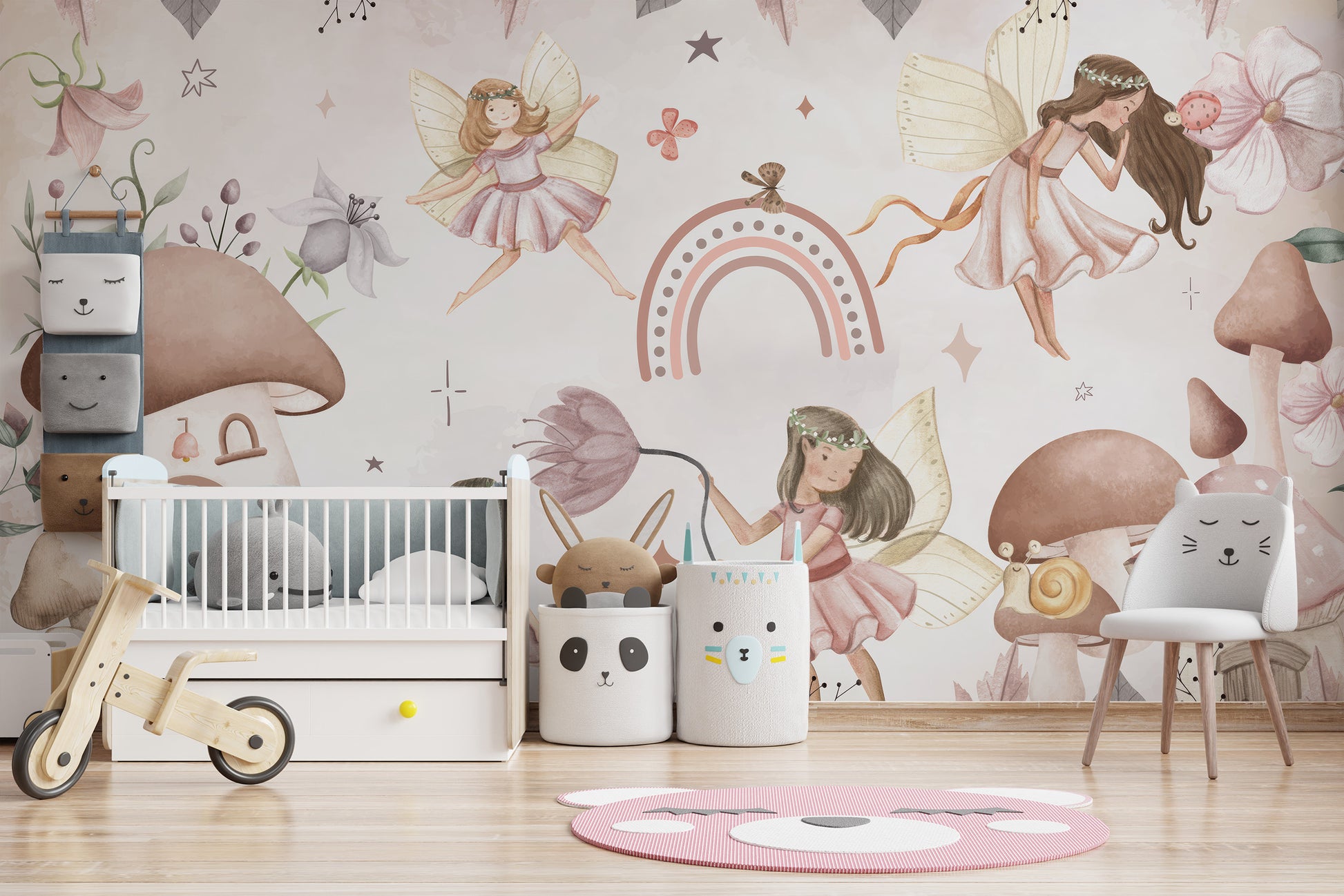 Fantasy-inspired pink fairyland mural for charming walls