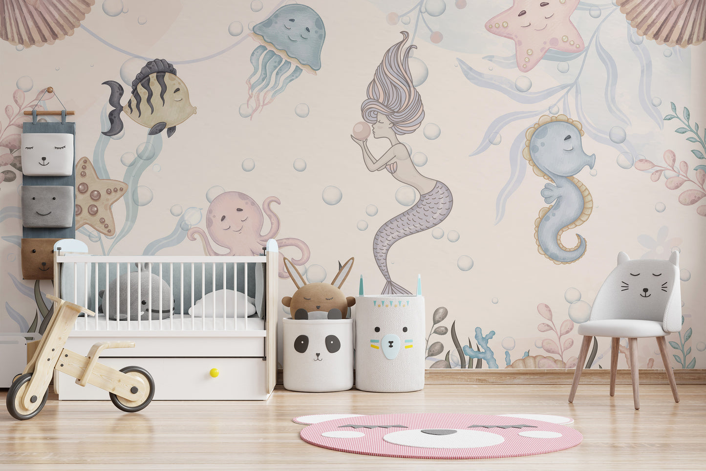 Bright aquatic life kids mural for a vibrant room design