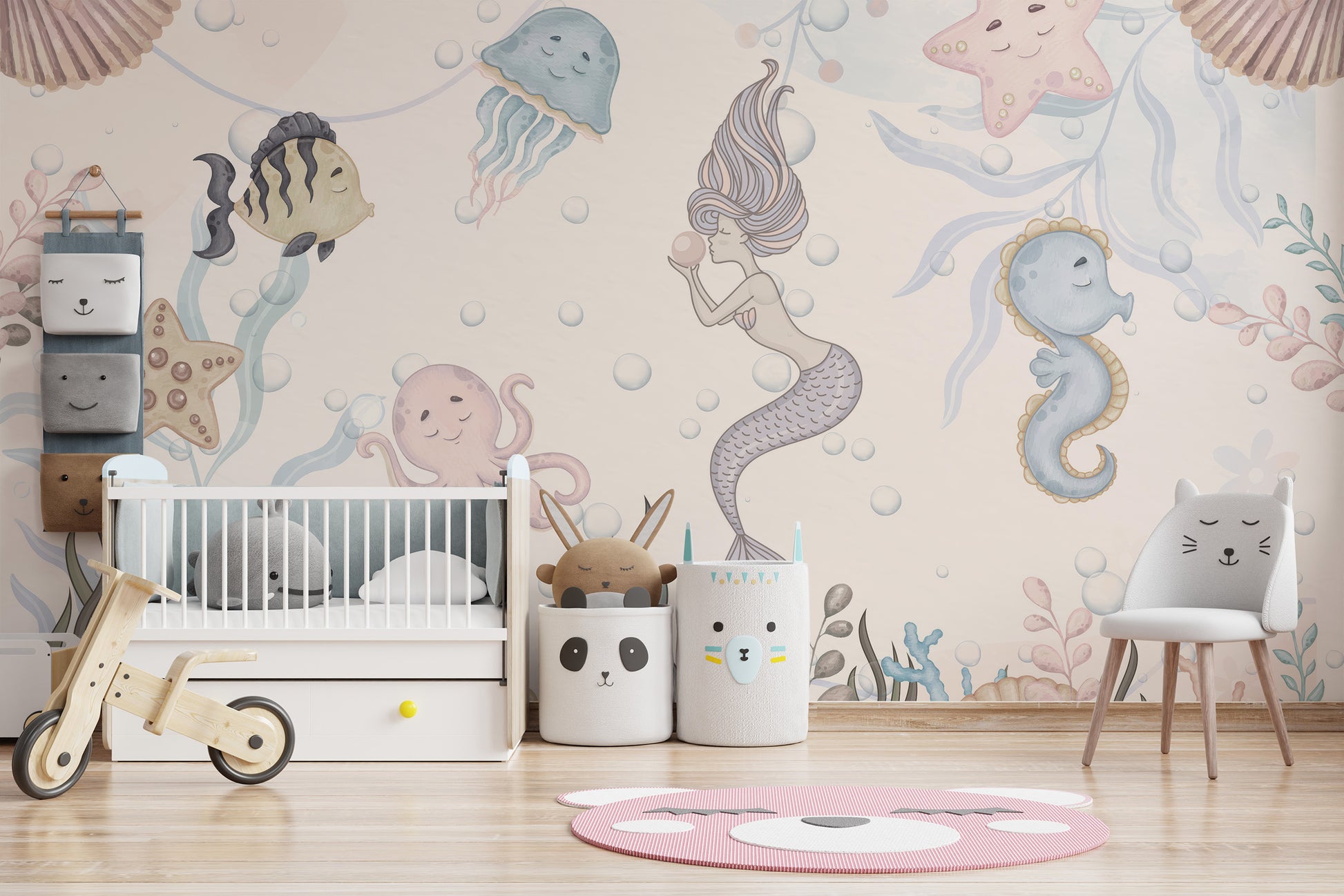 Bright aquatic life kids mural for a vibrant room design