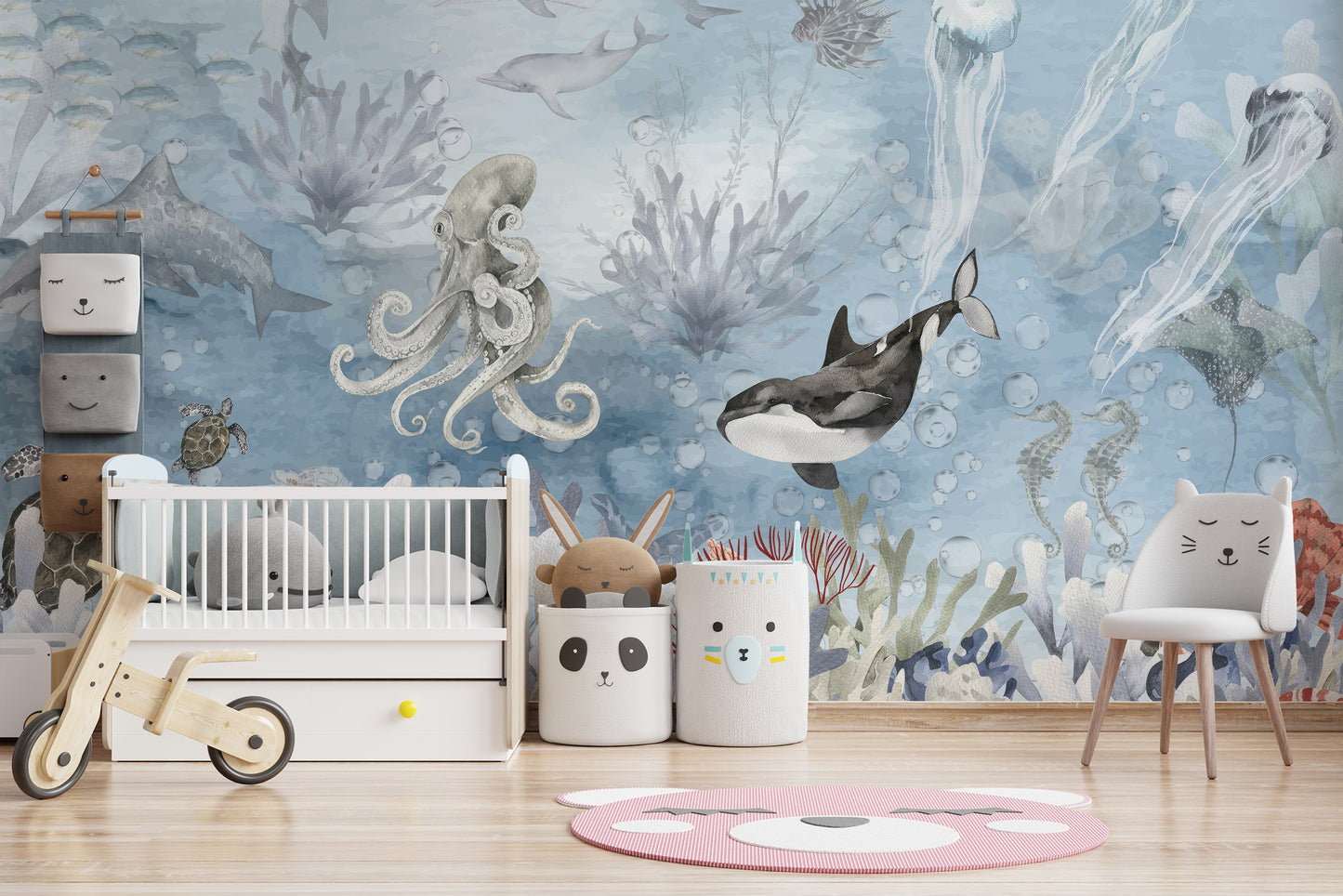 Removable marine life mural wallpaper for rooms