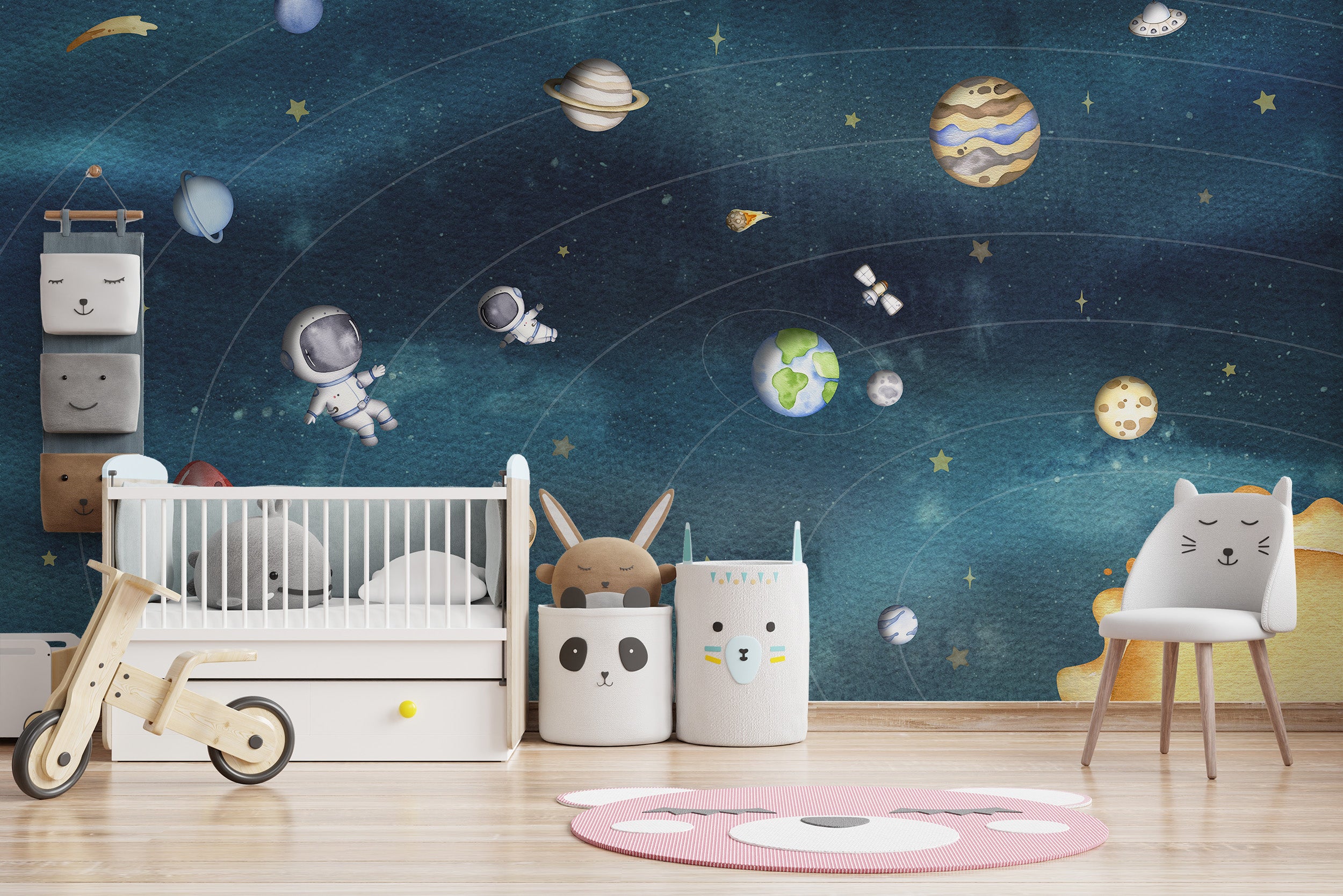 Decorative mural showcasing a celestial space joy scene
