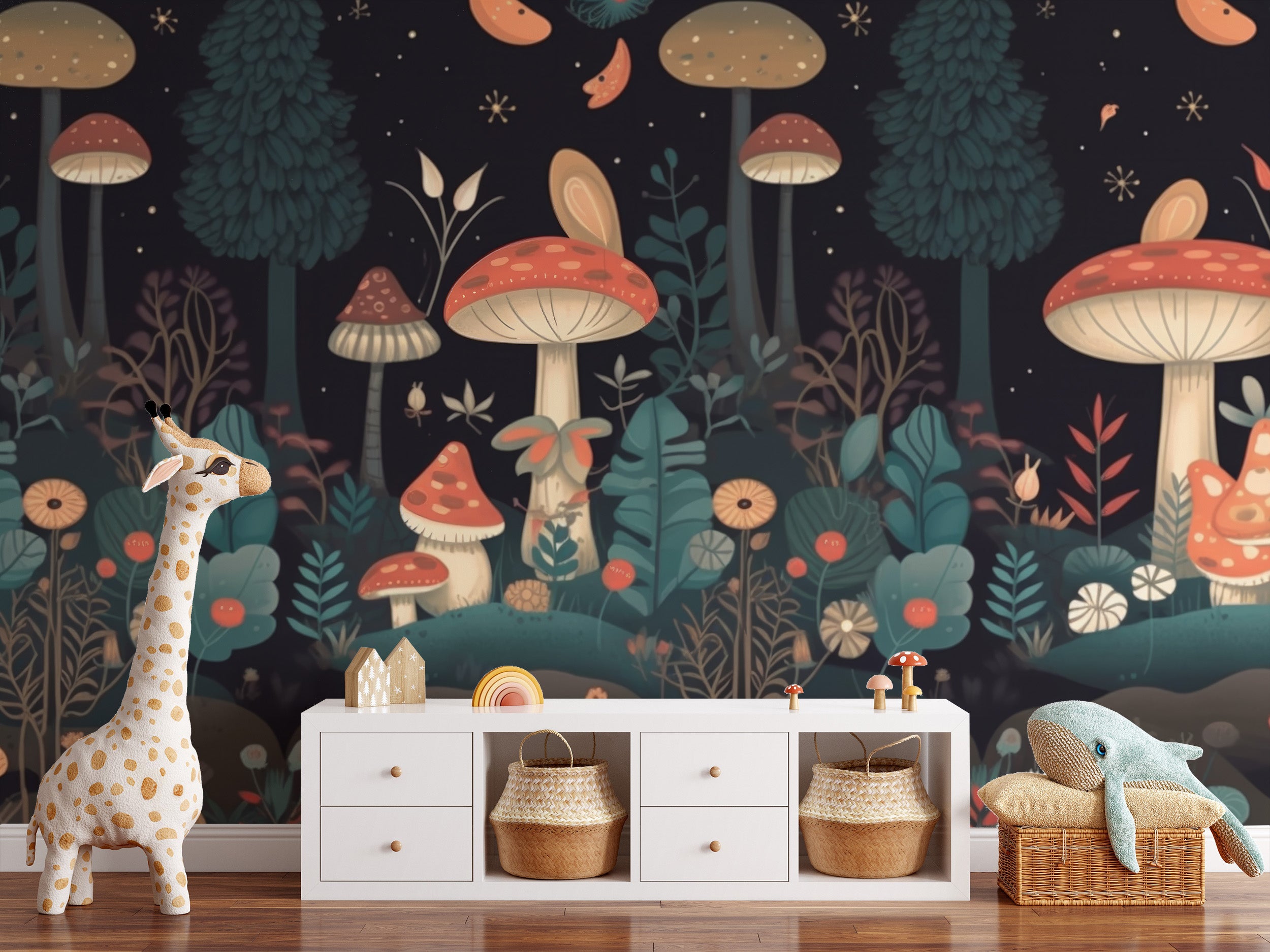 Kids mushroom wall mural for vibrant and cheerful interiors