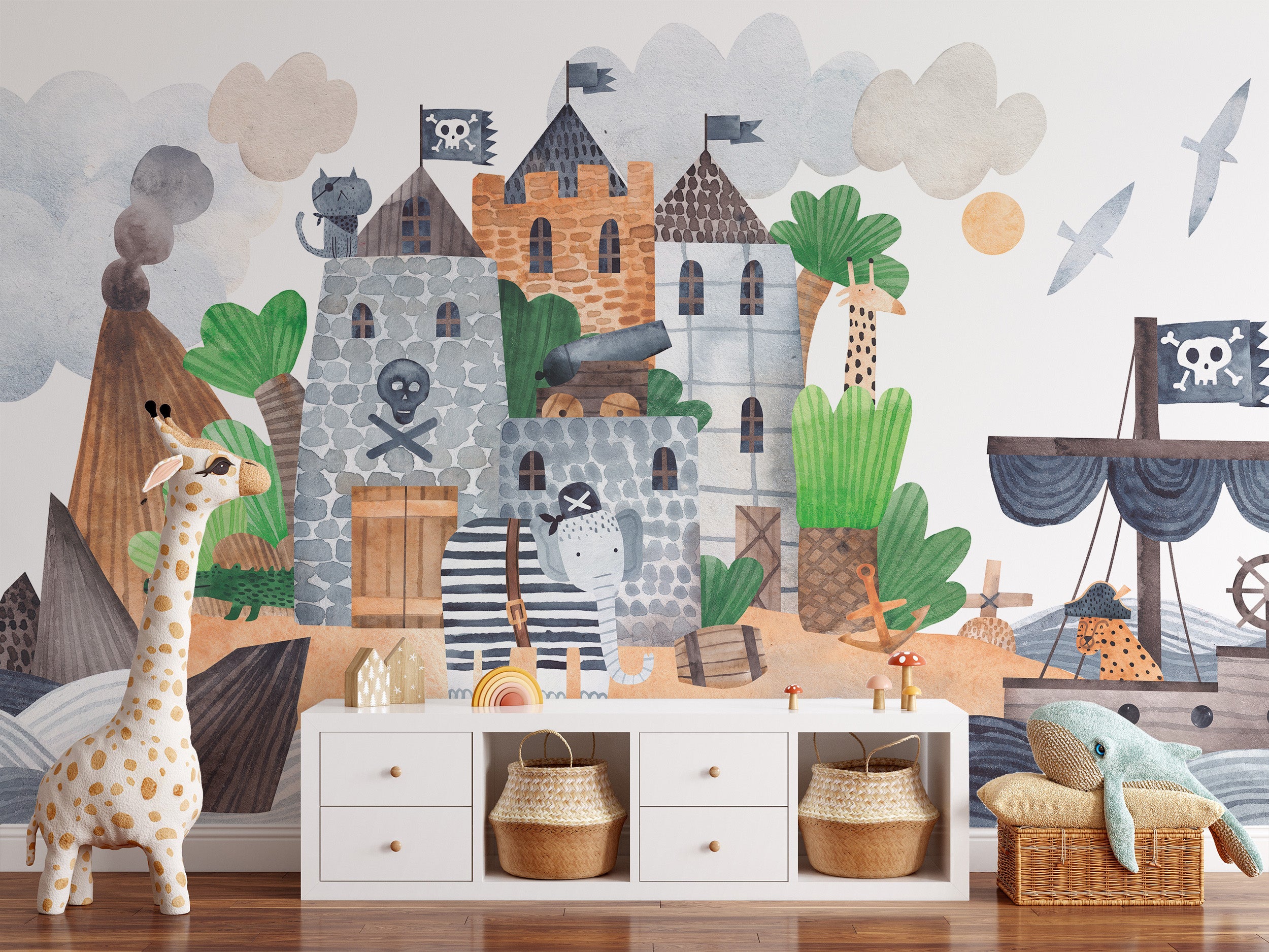 Self-adhesive pirates castle wallpaper for interiors