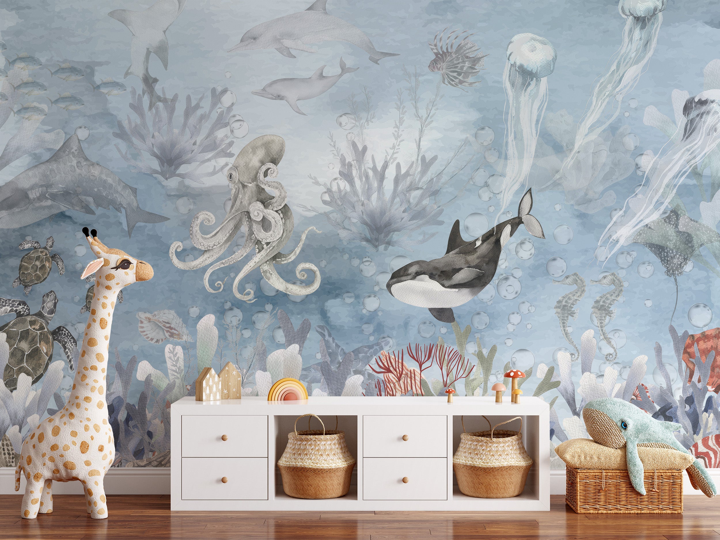 Peel and stick marine life wallpaper for walls