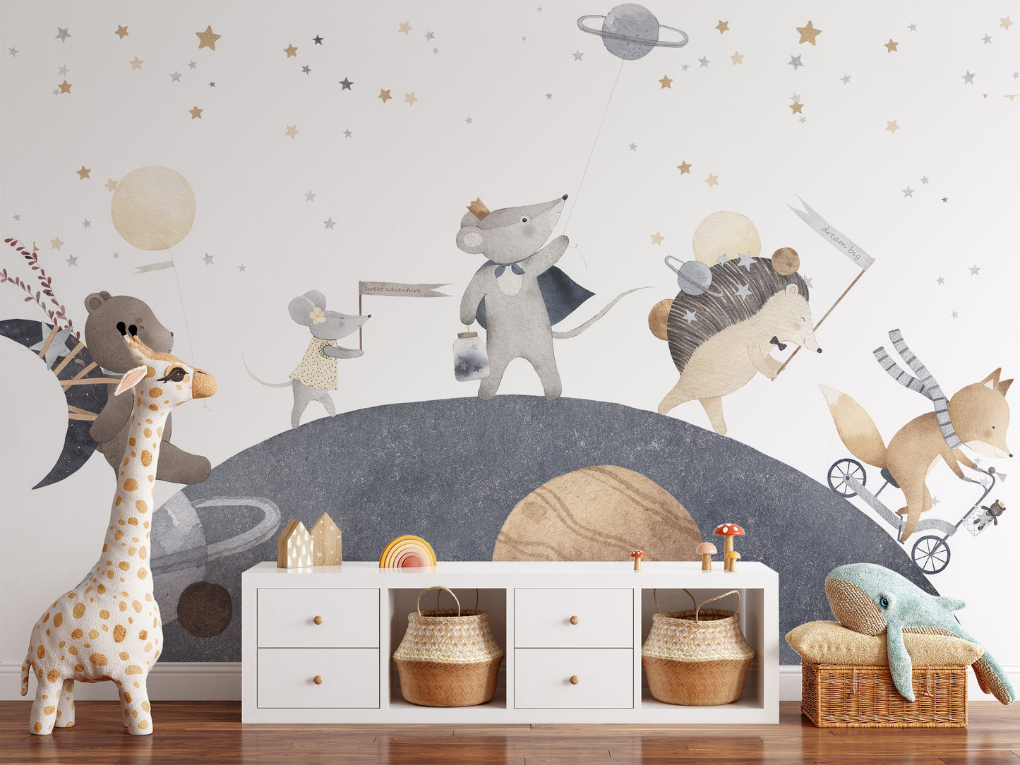 Self-adhesive moonlight friends mural for magical spaces