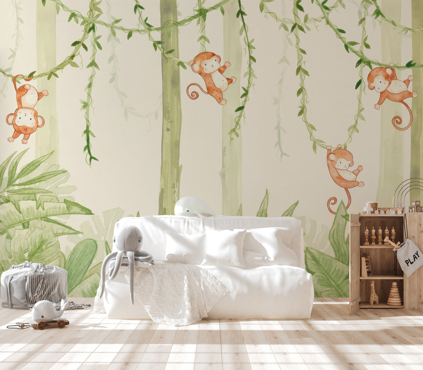 Swinging monkeys mural for vibrant forest-inspired walls