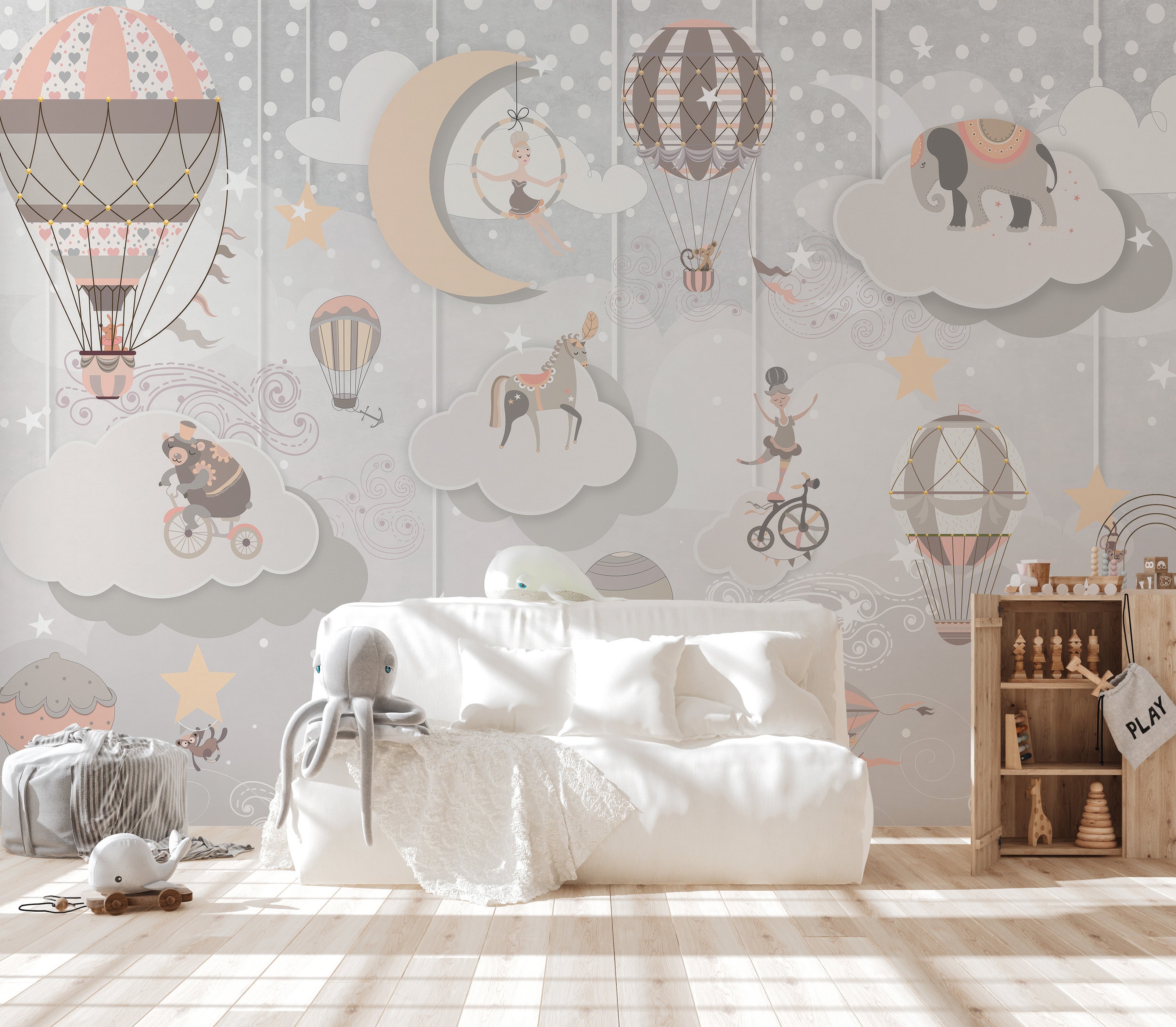 Colorful circus wallpaper mural with playful details