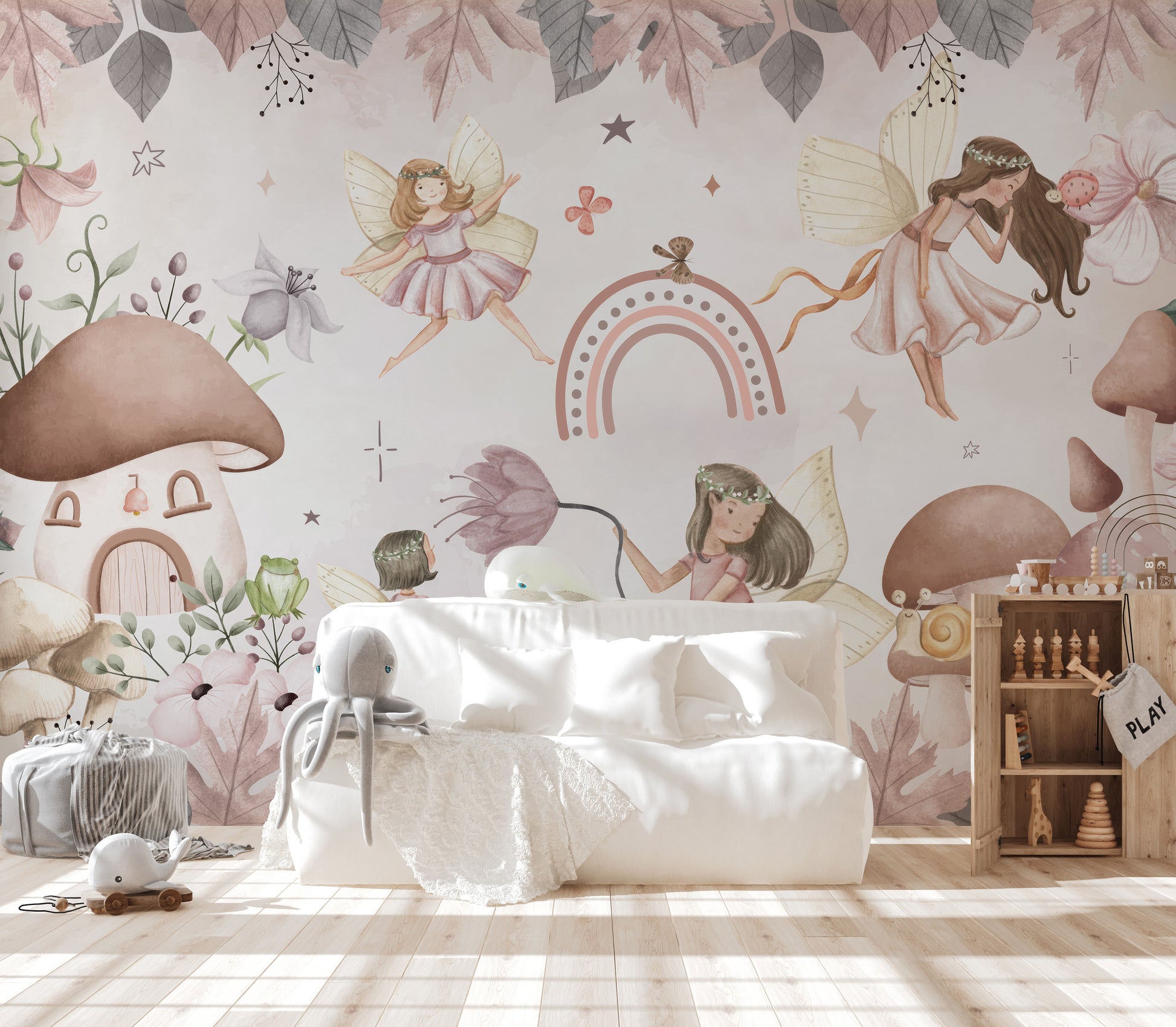 Soft pink fairyland wallpaper mural for a peaceful ambiance