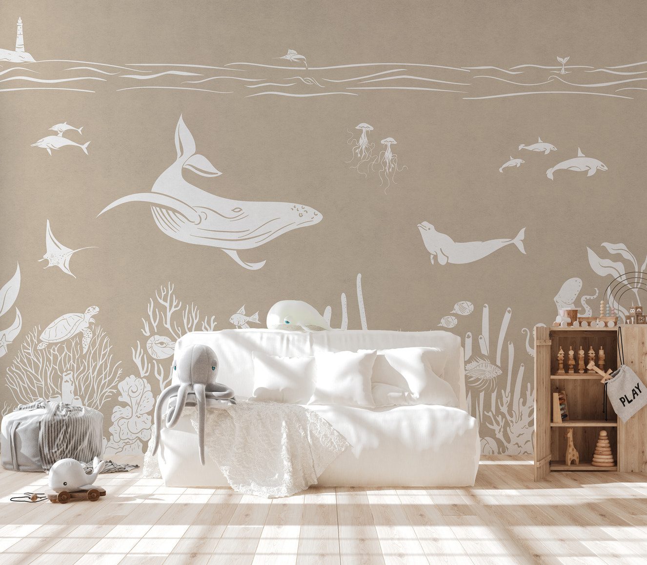 Elegant Monochrome Sea Brown mural for cozy interiors.
