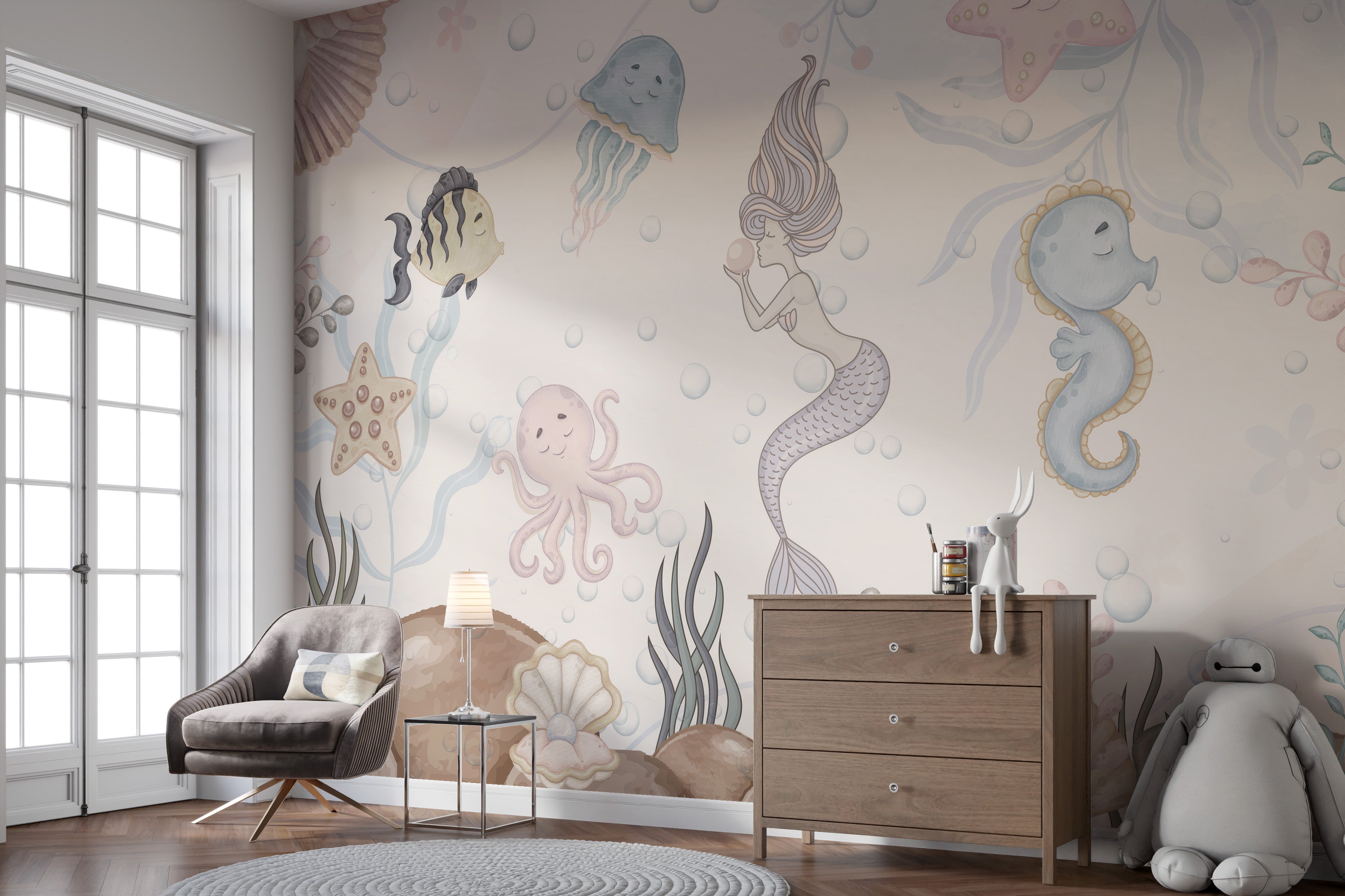 Aquatic life wall mural for a lively and adventurous space